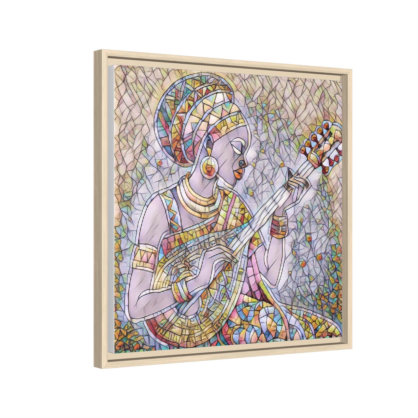 Framed Canvas Art — Colorful African Woman Playing Lute (Matte Multi‑Color)