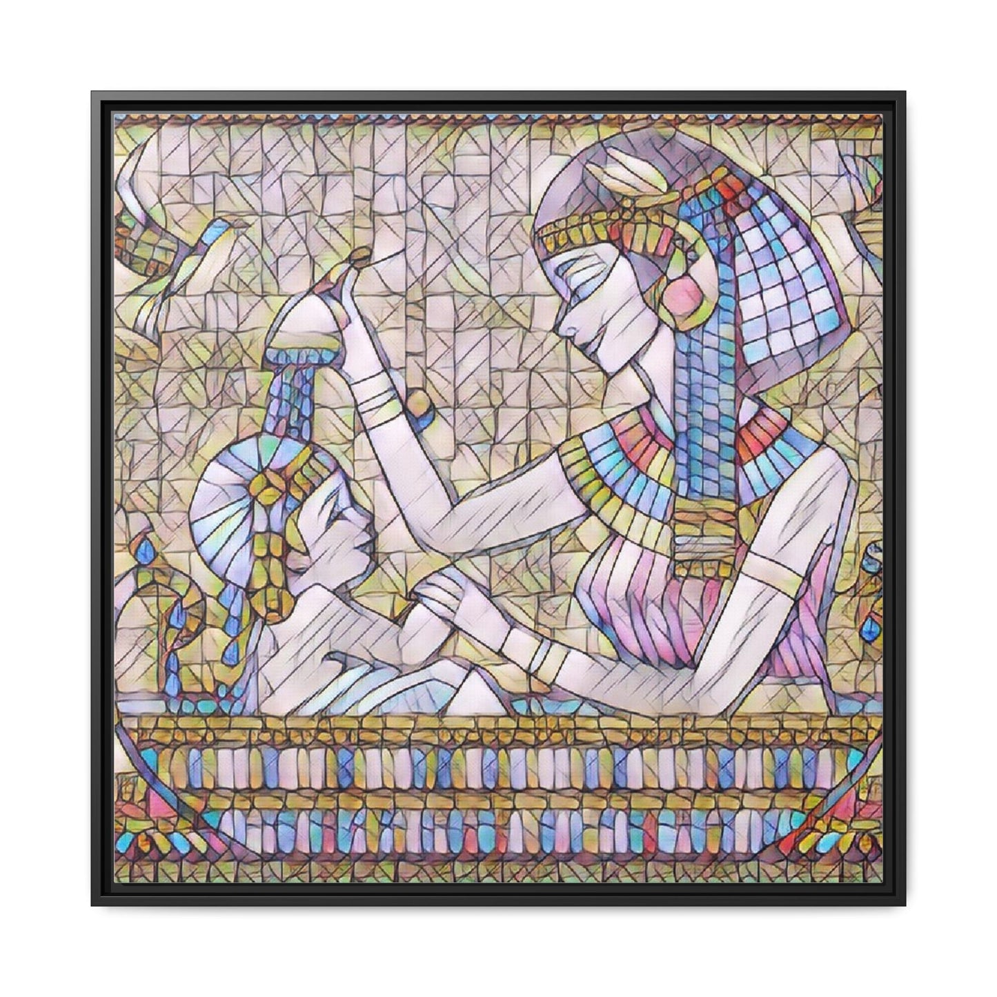 Egyptian Mosaic Mother & Child Framed Matte Canvas
