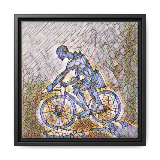 Framed Matte Canvas - Stained Glass Mountain Biker Art