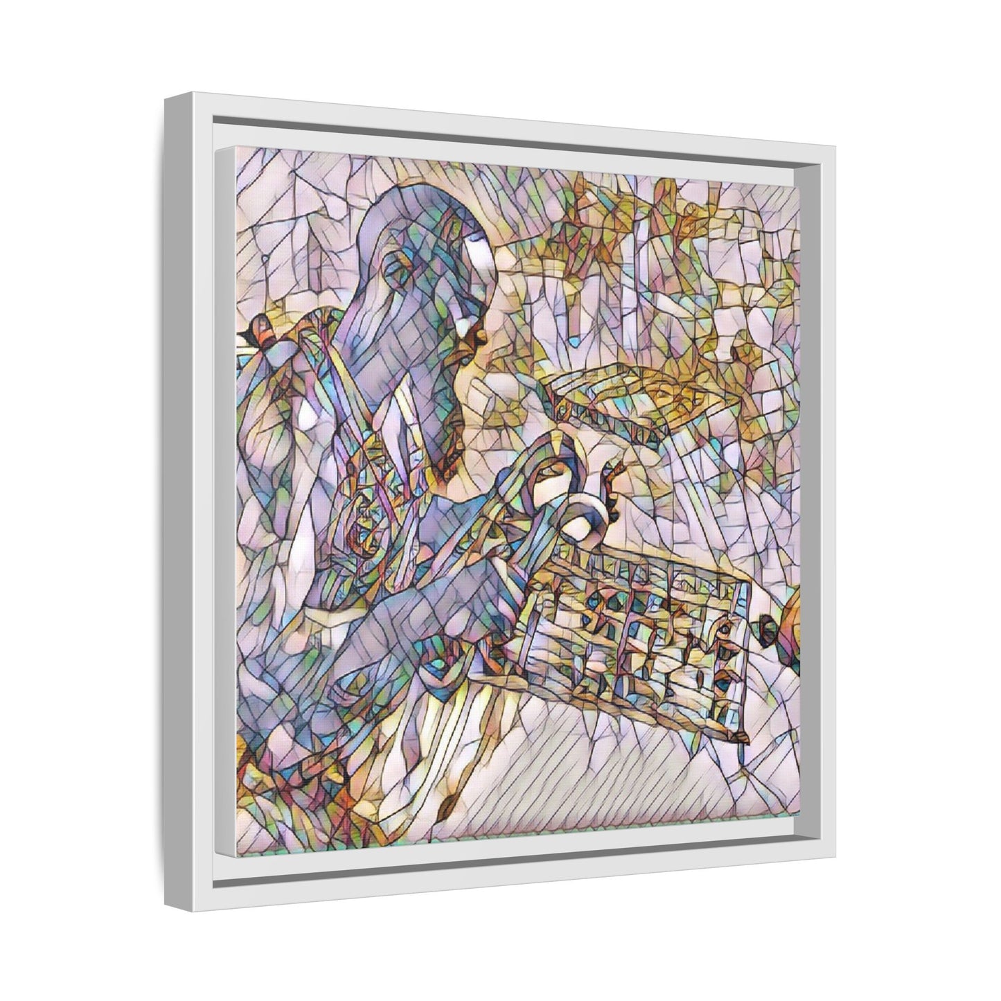 Framed Matte Canvas Art – Abstract Musician with Keyboard (Multi-Color)