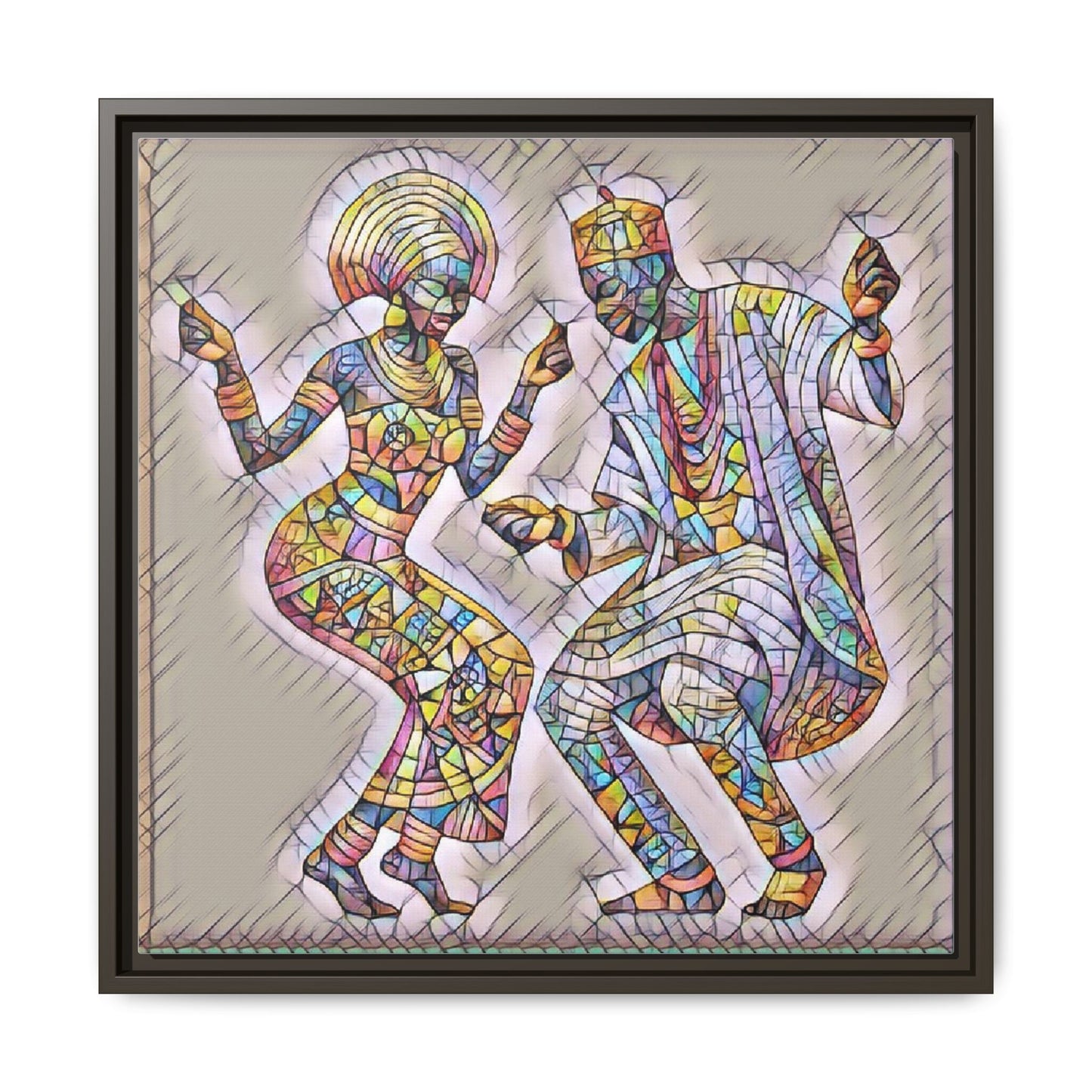Afrobeat Dancers Framed Canvas Art — Colorful Mosaic African Dance Print