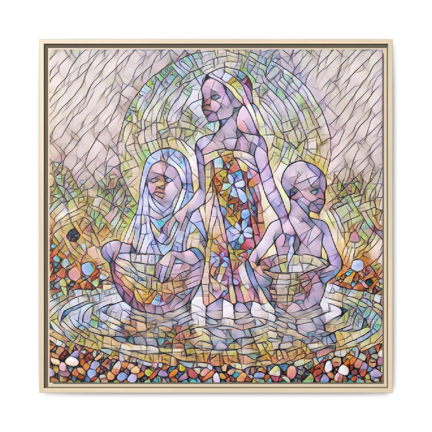 Framed Matte Canvas Art — Stained Glass Trio Women Illustration