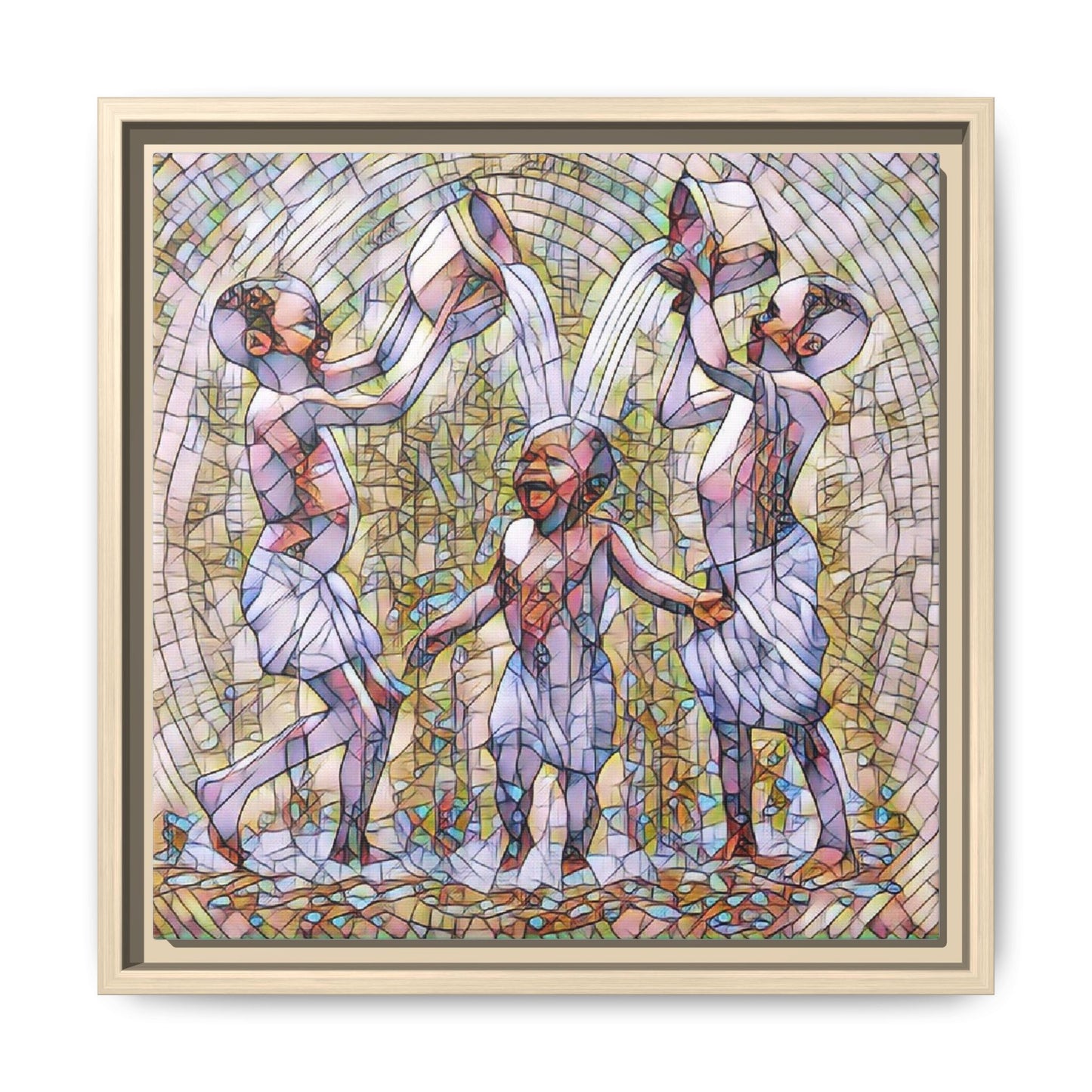 Framed Matte Canvas Art – Joyful Water Dance Family Stained-Glass Print