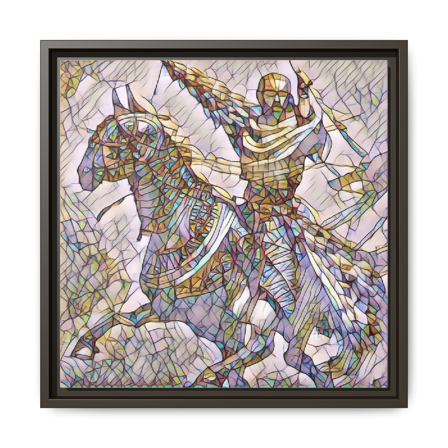 Framed Matte Canvas Print — Stained Glass Knight on Horse Artwork