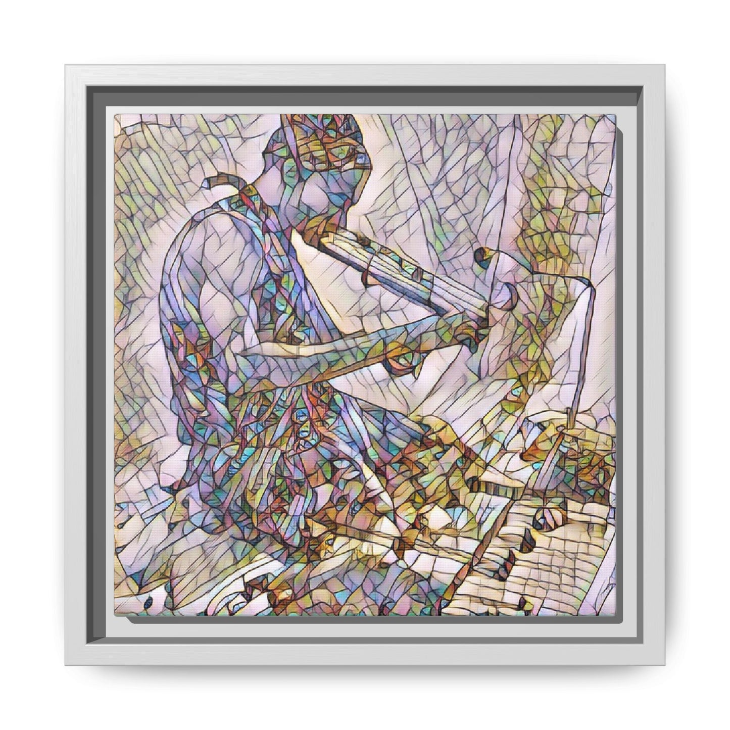 Abstract Violinist Matte Framed Canvas – Colorful Musical Art Print