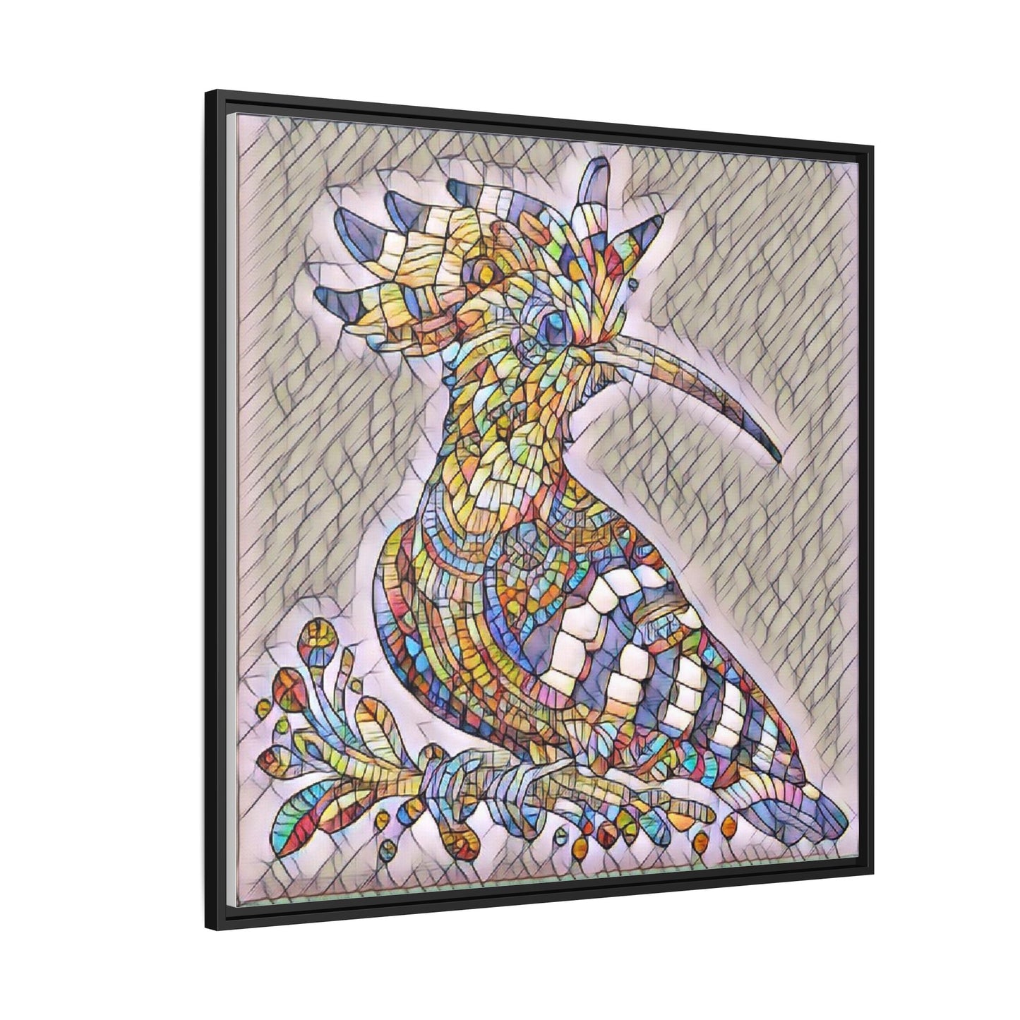 Colorful Mosaic Bird Matte Framed Canvas Wall Art