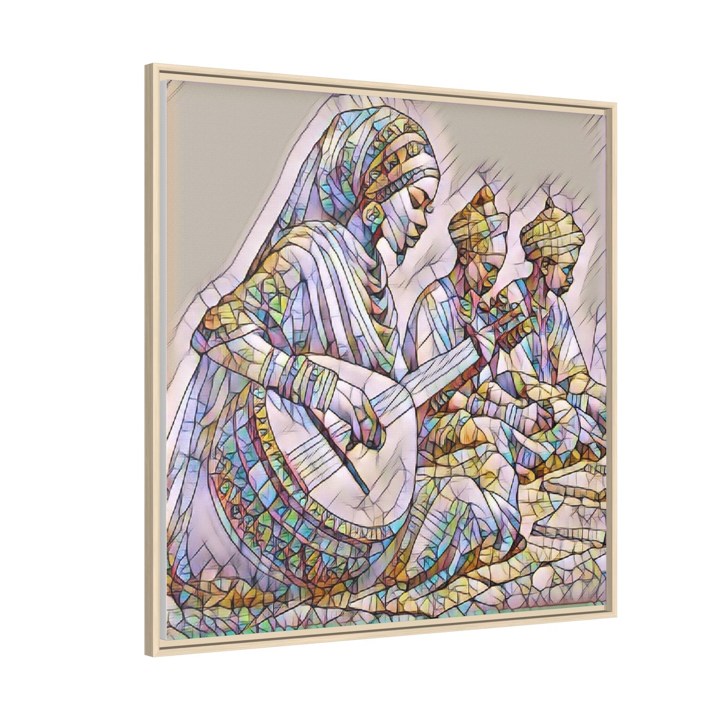 Framed Matte Canvas: Colorful Moroccan Musicians Wall Art