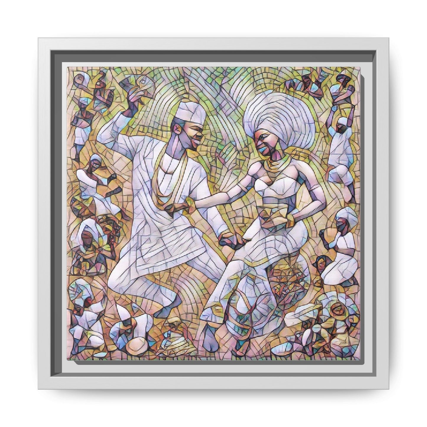 Afrobeat Celebration Matte Framed Canvas — Vibrant Dancers Wall Art