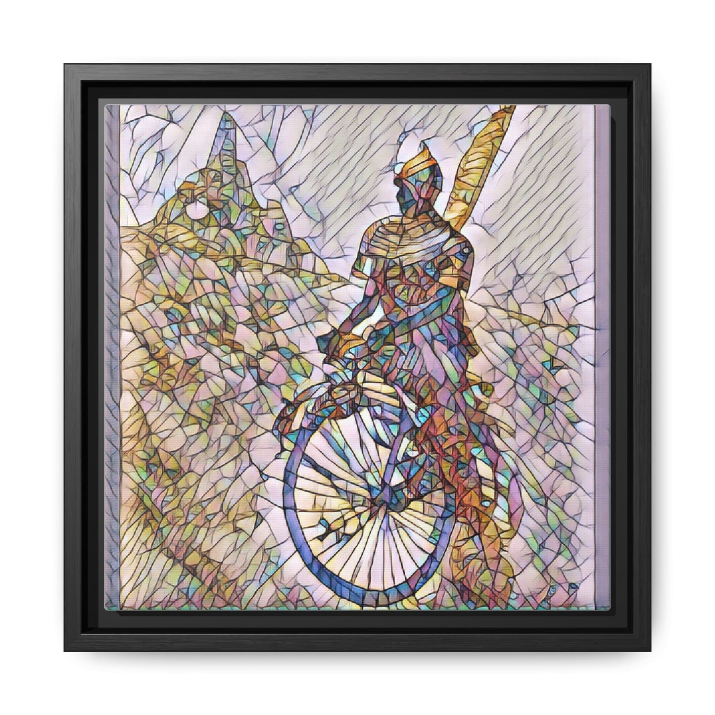 Cyclist Stained Glass Art Print — Framed Matte Canvas