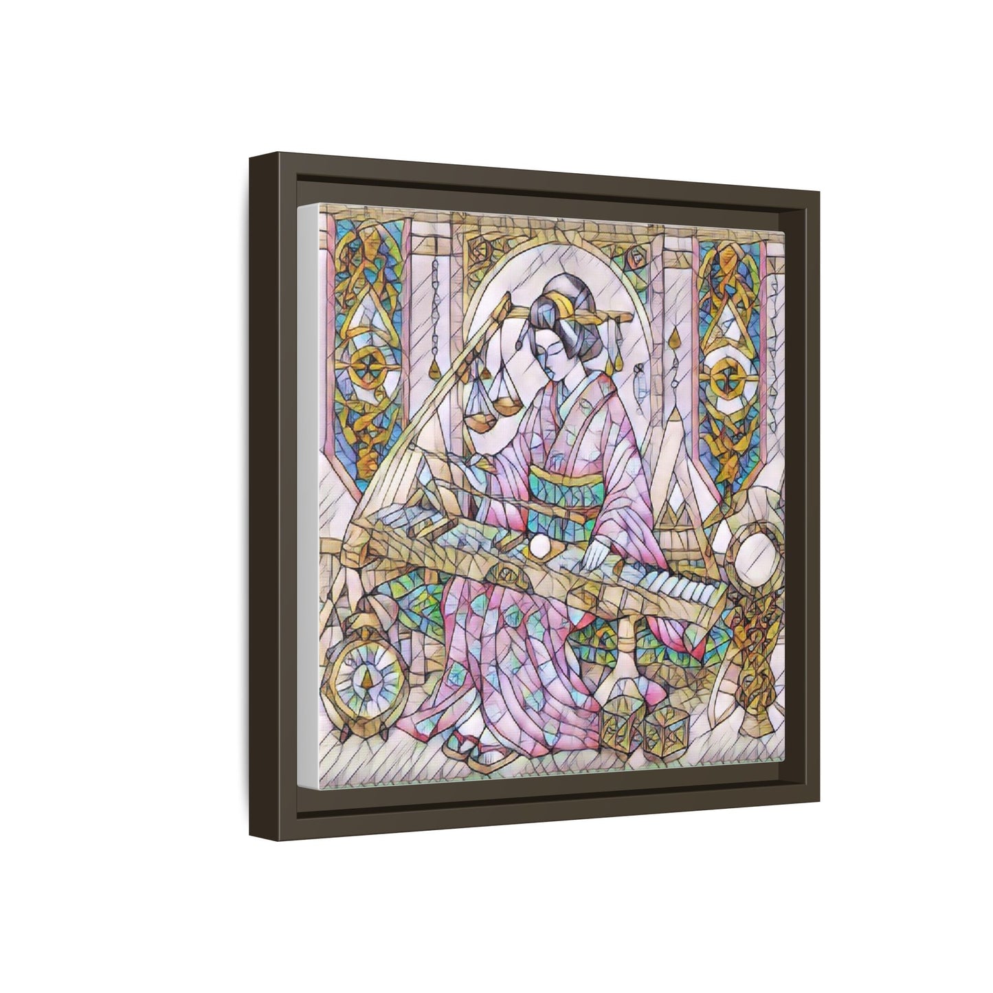 Framed Matte Canvas — Geisha Harp Stained-Glass Art Print