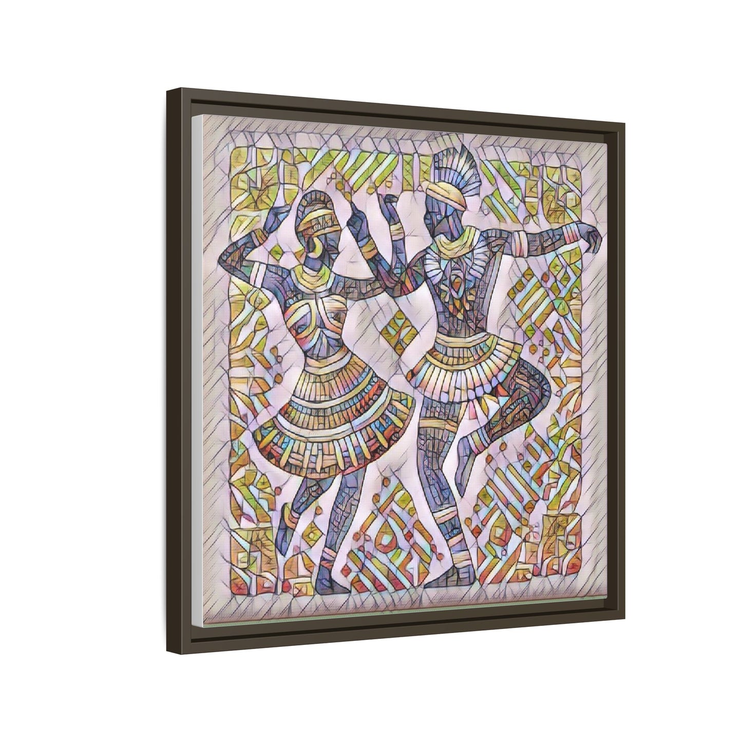 Framed Matte Canvas Print — Colorful Tribal Dancers Wall Art