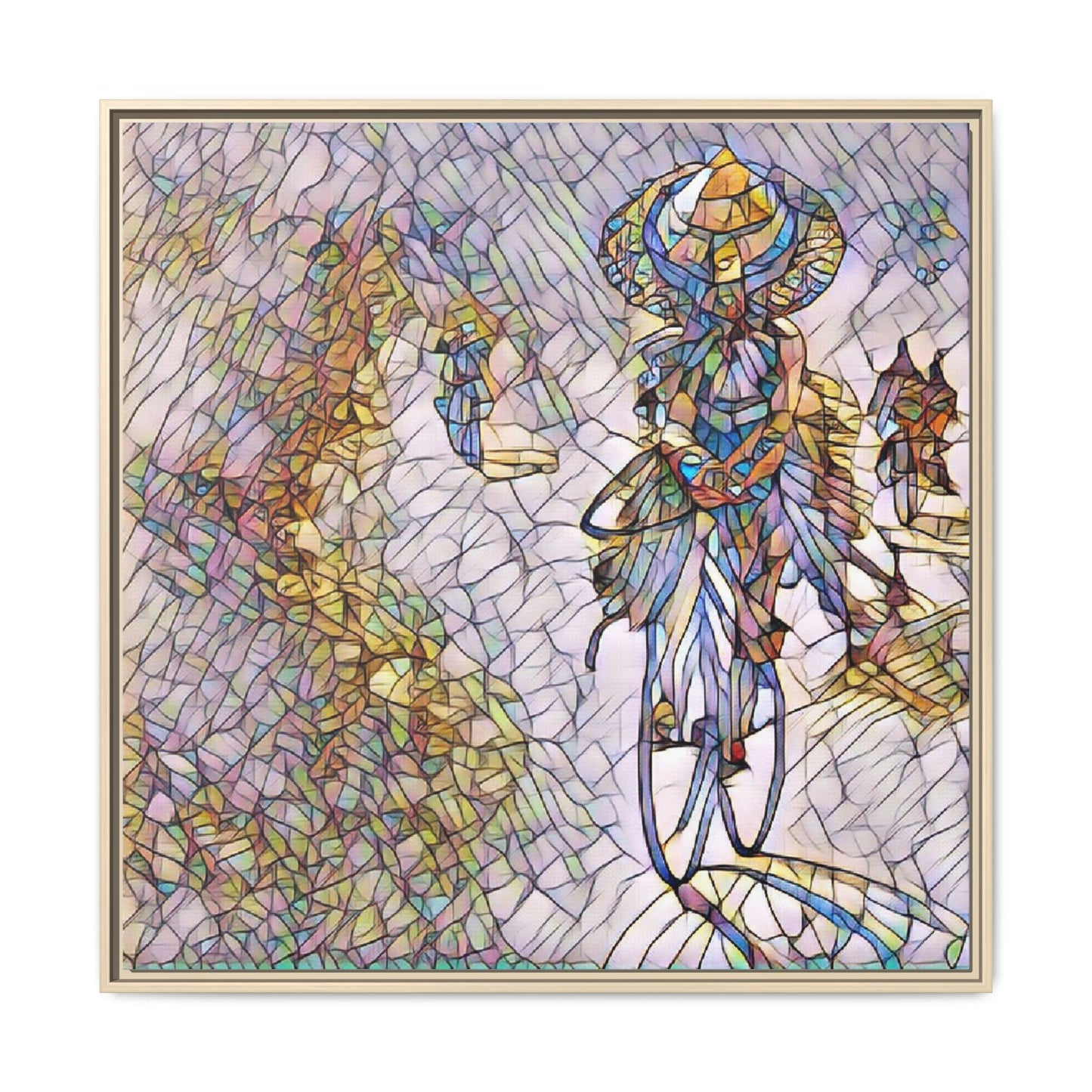 Abstract Cyclist Stained-Glass Art Print — Framed Matte Canvas
