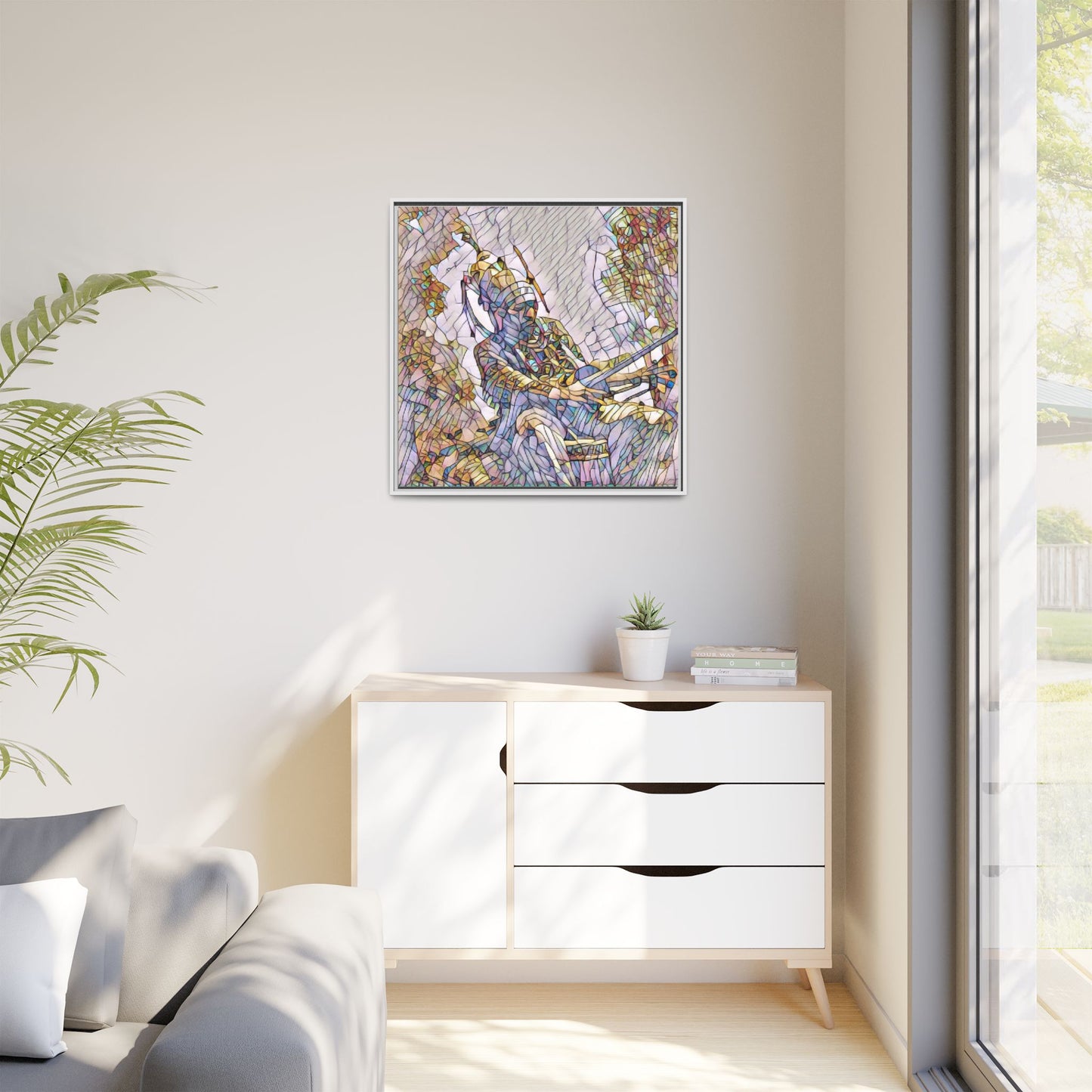 Framed Archery Canvas Print — Stained-Glass Archer Wall Art