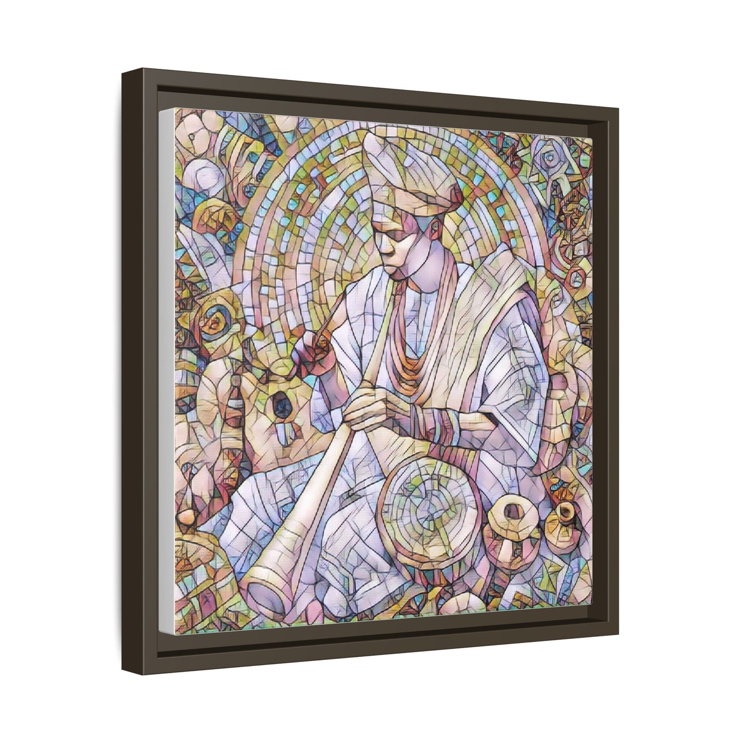 Framed Matte Canvas Print — African Drummer Mosaic Art