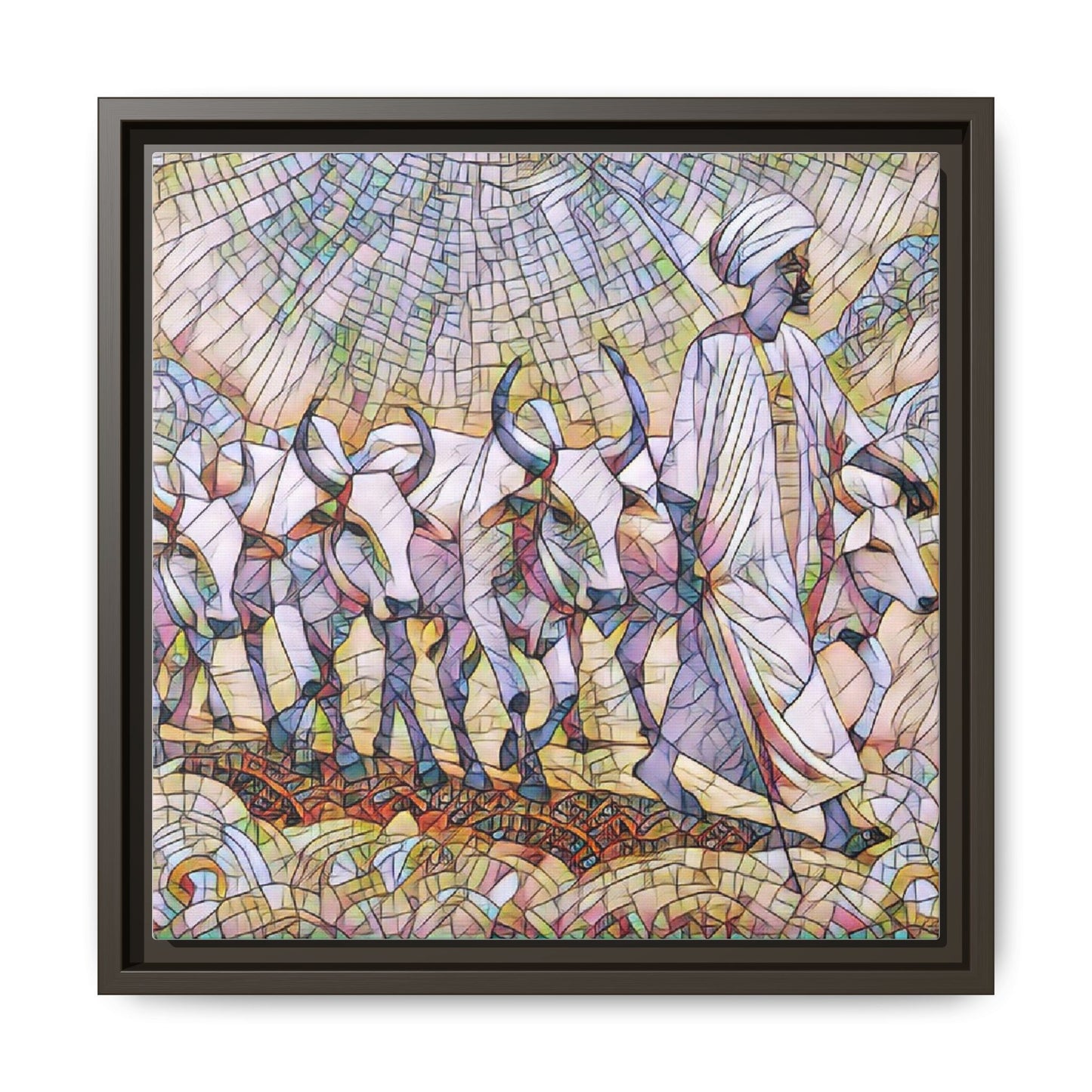 Framed Matte Canvas Art — African Herdsman Mosaic Print