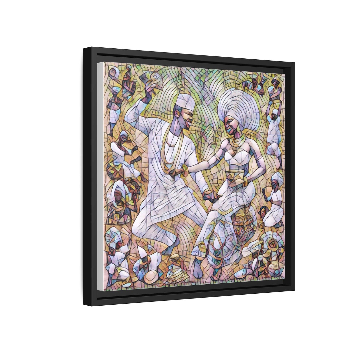 Afrobeat Celebration Matte Framed Canvas — Vibrant Dancers Wall Art