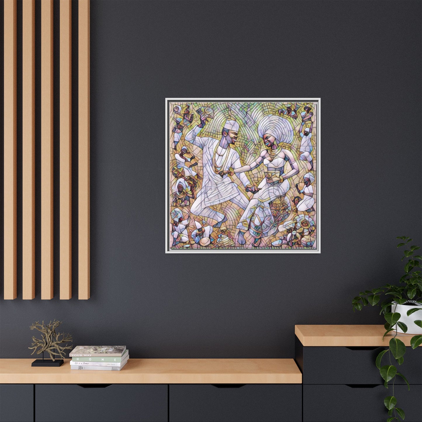 Afrobeat Celebration Matte Framed Canvas — Vibrant Dancers Wall Art