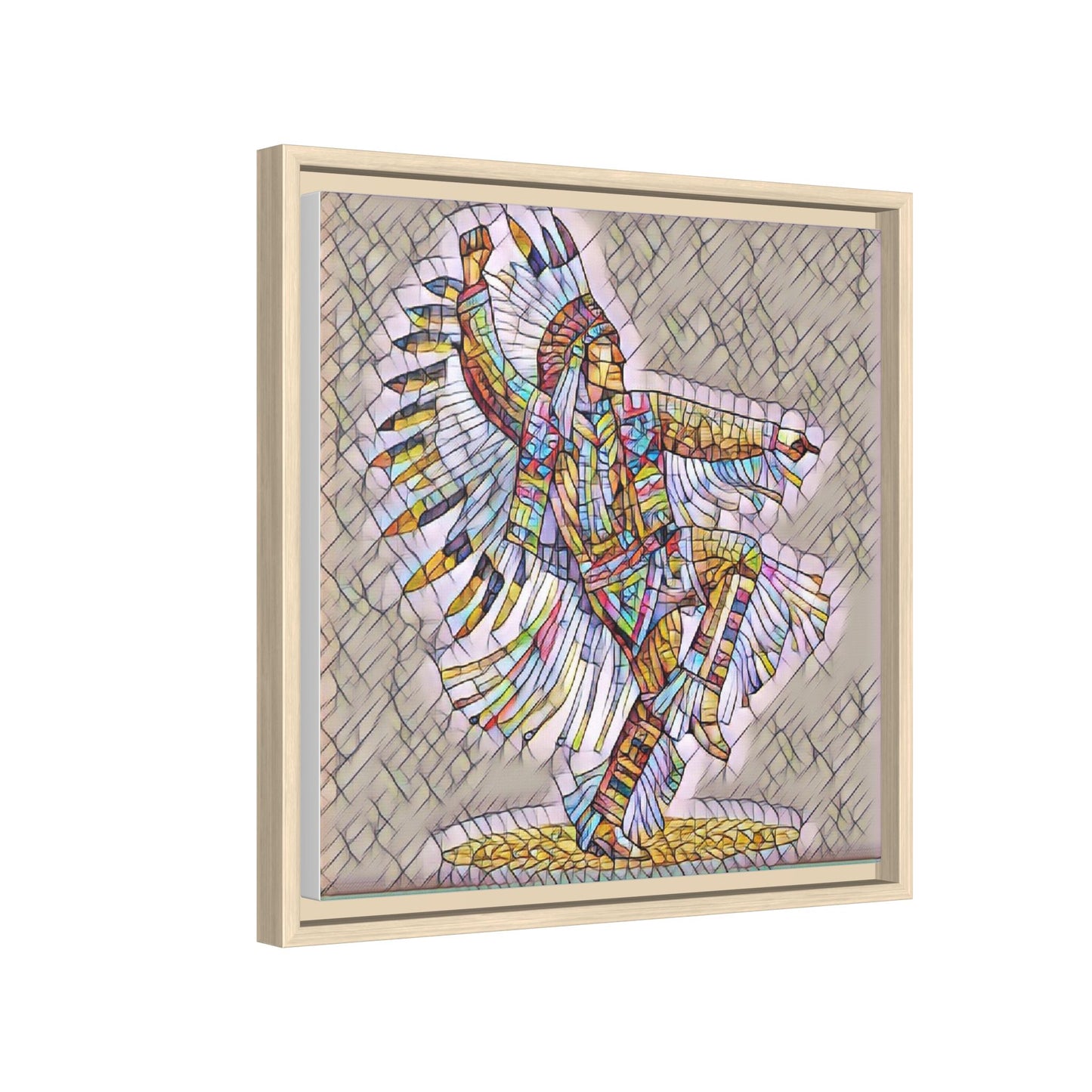 Colorful Native Dancer Framed Canvas Art — Stained Glass Style Wall Decor