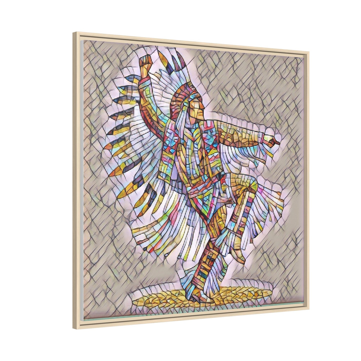 Colorful Native Dancer Framed Canvas Art — Stained Glass Style Wall Decor