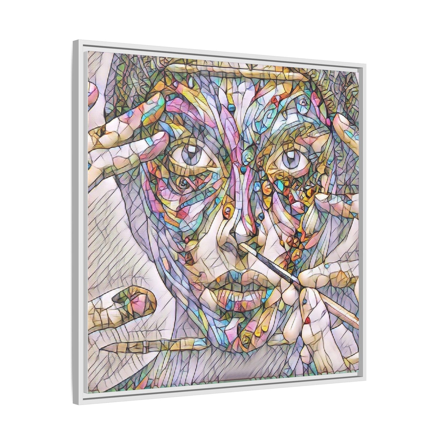 Framed Abstract Mosaic Face Canvas — Colorful Modern Wall Art