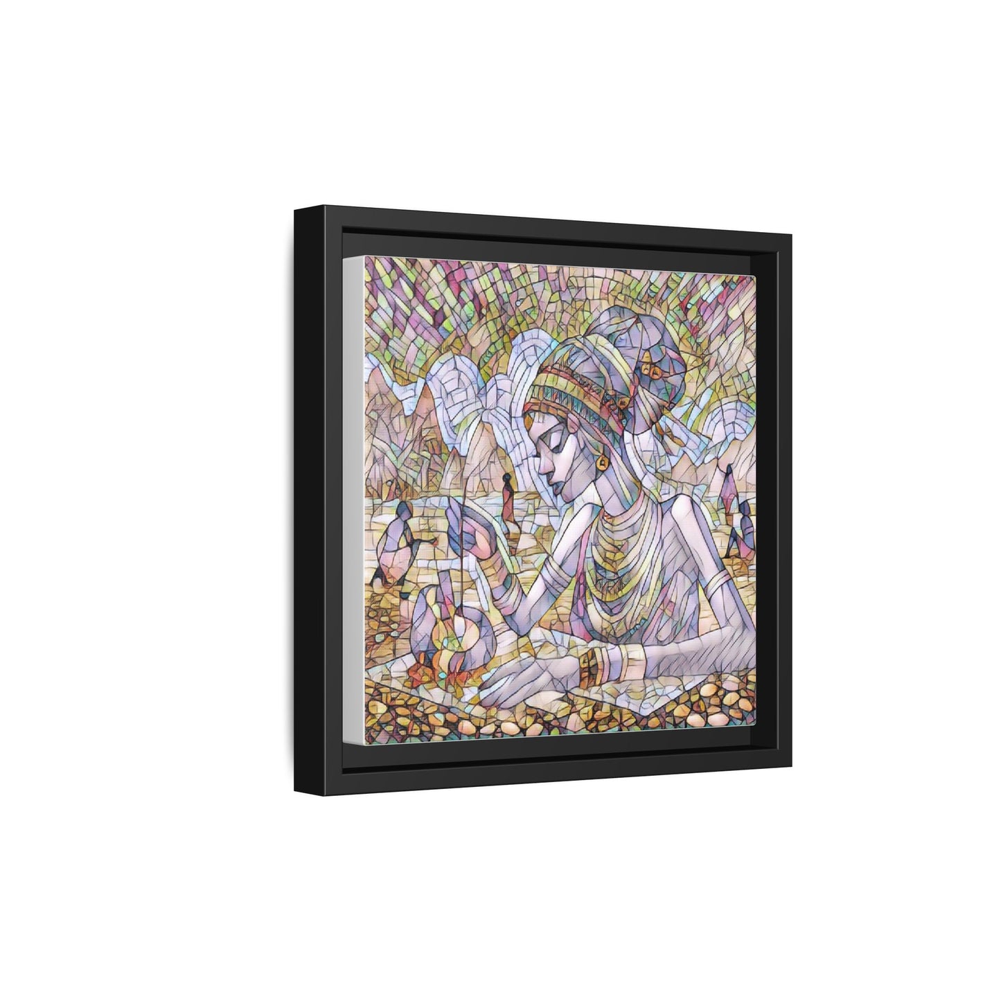 Framed Matte Canvas Art — Mosaic-Inspired Egyptian Woman Illustration