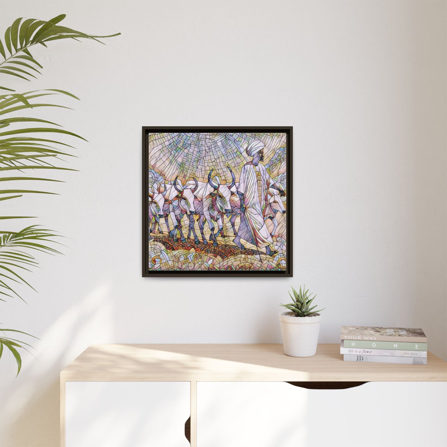 Framed Matte Canvas Art — African Herdsman Mosaic Print