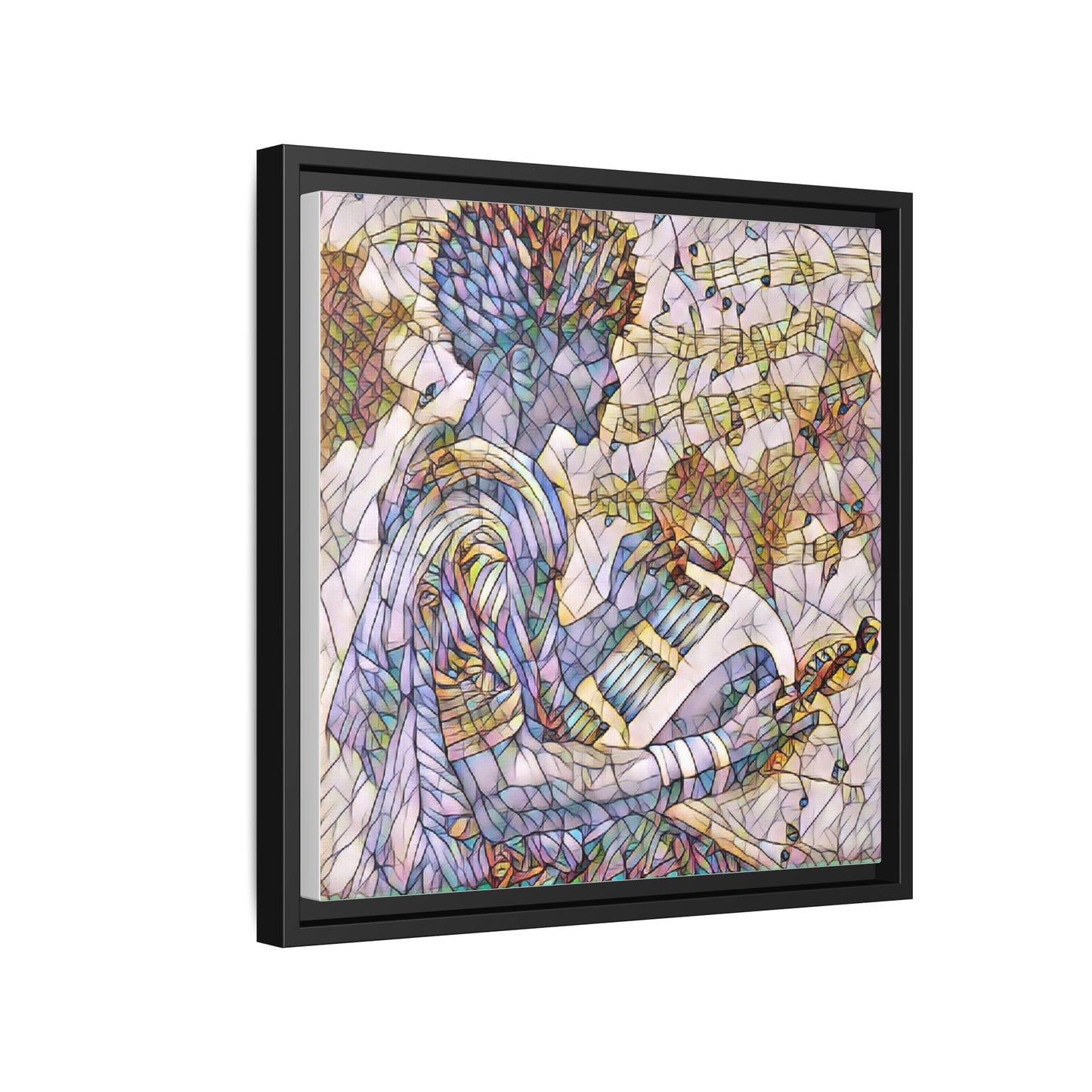 Abstract Jazz Musician Framed Canvas Art — Colorful Stained-Glass Style Wall Decor