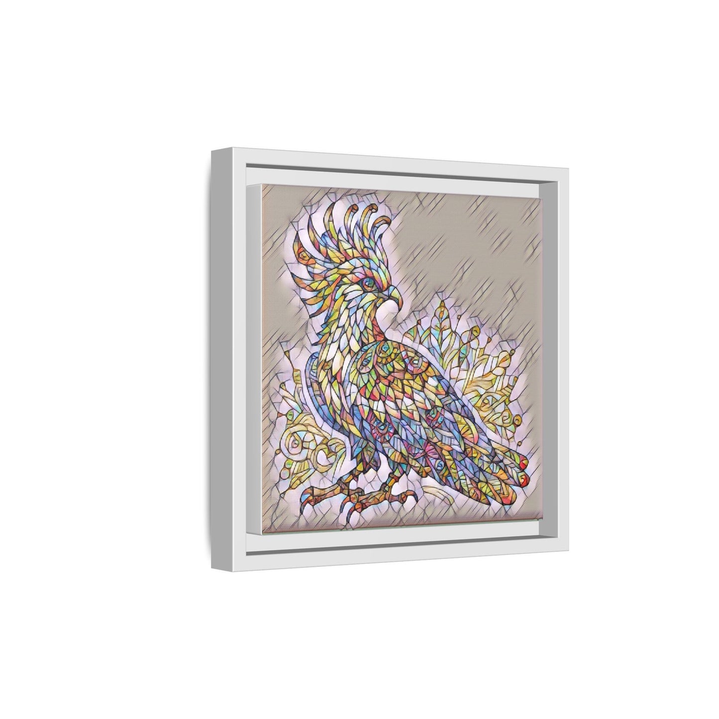 Colorful Stained-Glass Cockatoo Matte Framed Canvas