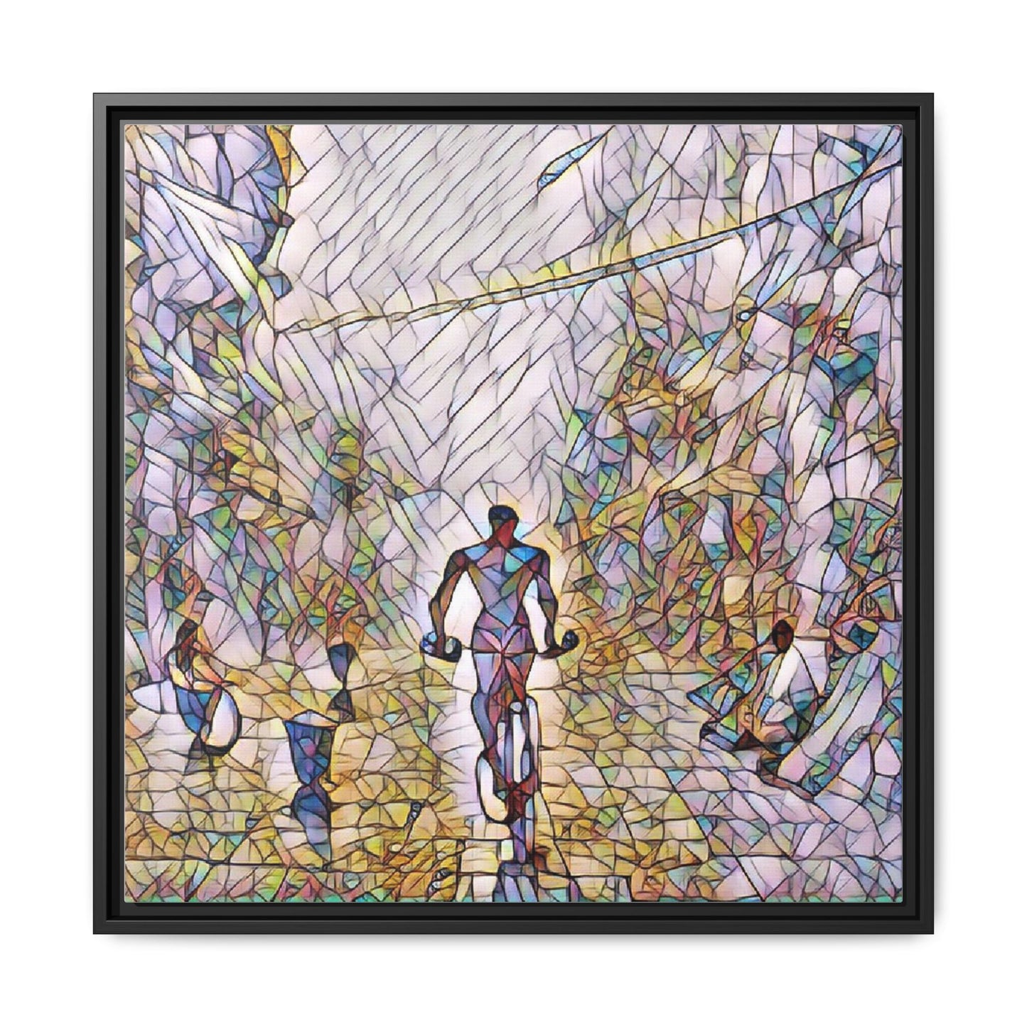 Cyclist Stained-Glass Matte Canvas Framed Wall Art