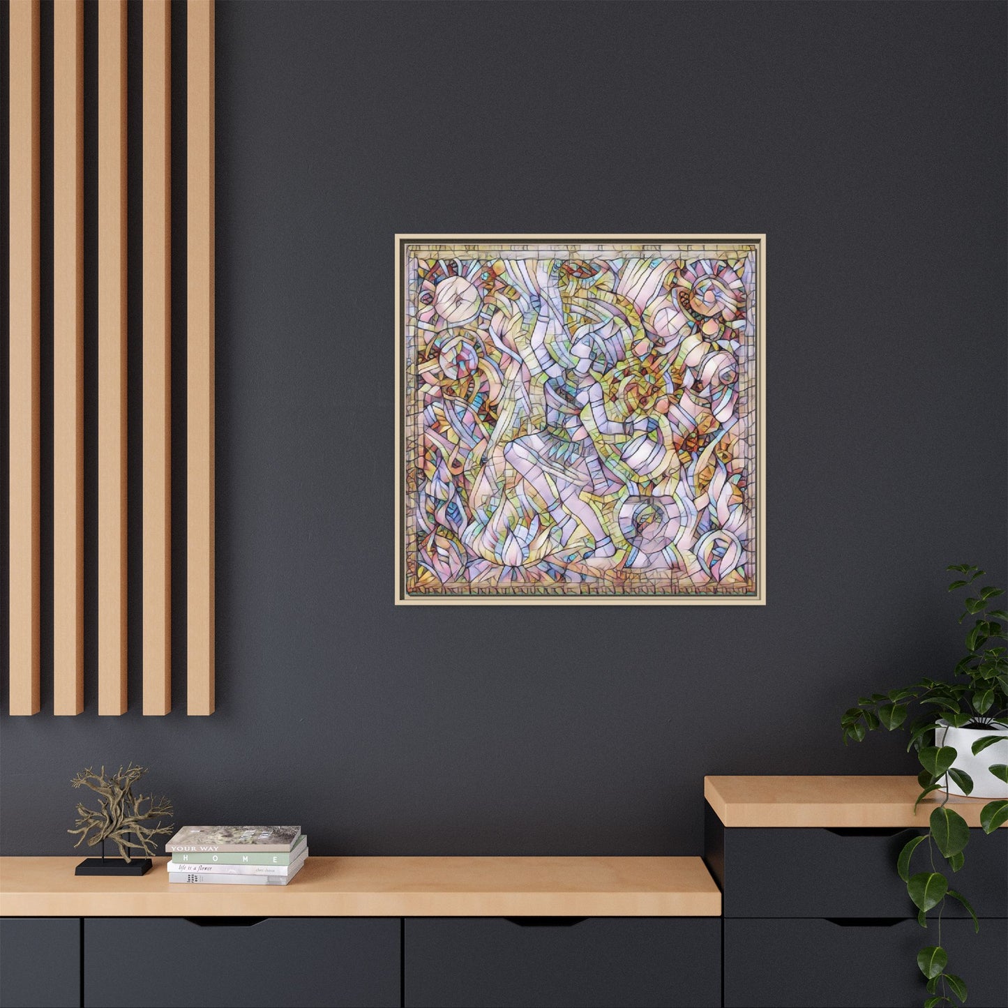 Abstract Stained Glass Dance Matte Framed Canvas