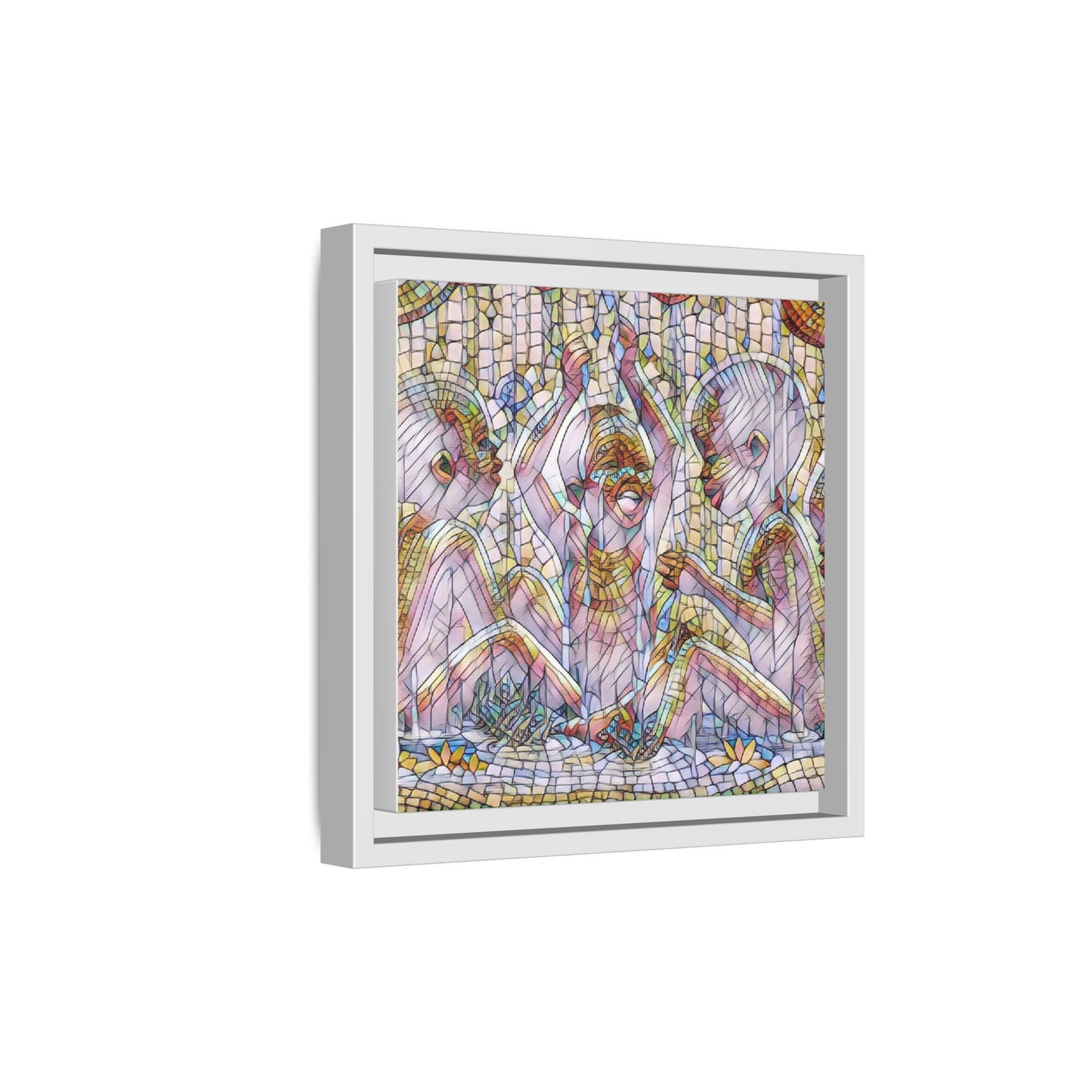 Framed Matte Canvas Art — Mosaic Children Playing (Multicolor)