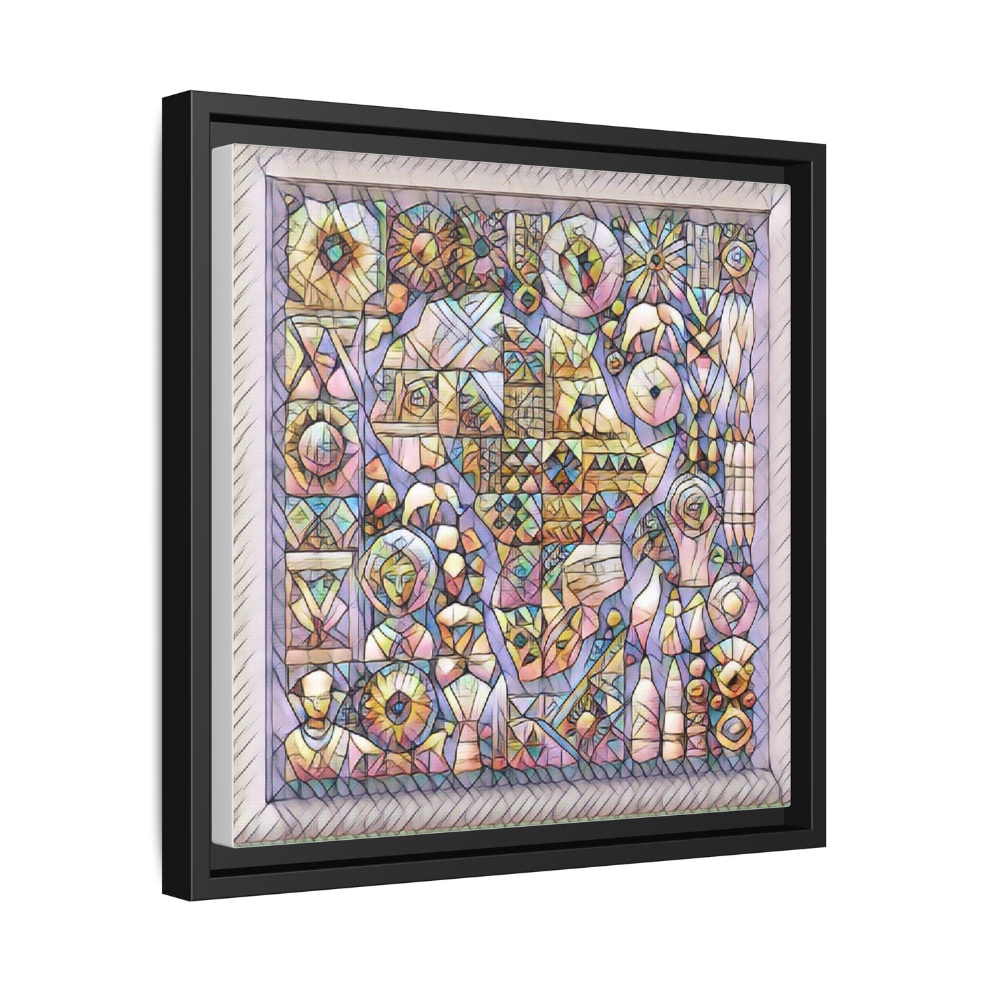 Framed Abstract Mosaic Matte Canvas Art — Pastel Geometric Wall Decor