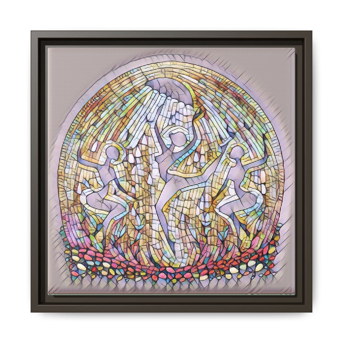 Framed Canvas Art - Stained Glass Dance Trio (Matte Multi-Color)