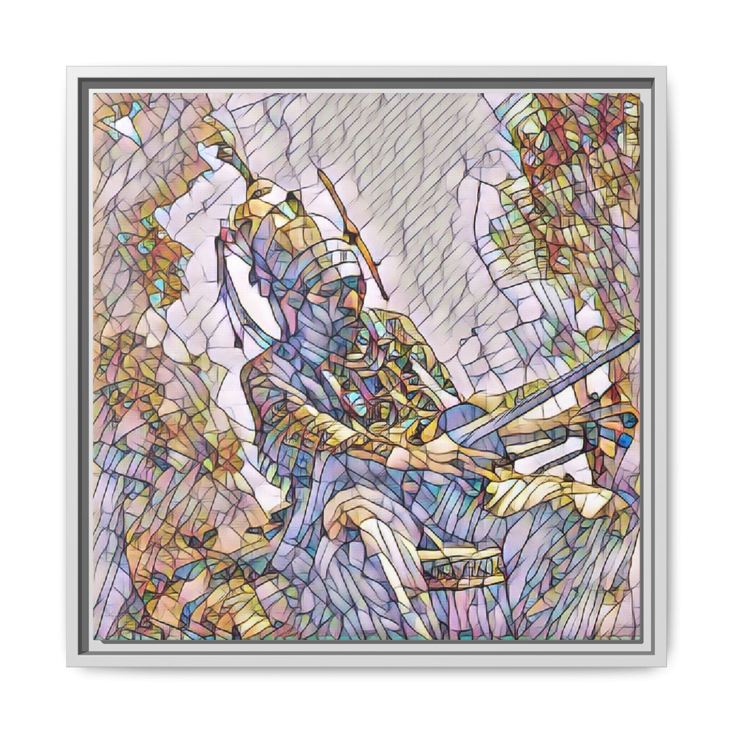 Framed Archery Canvas Print — Stained-Glass Archer Wall Art