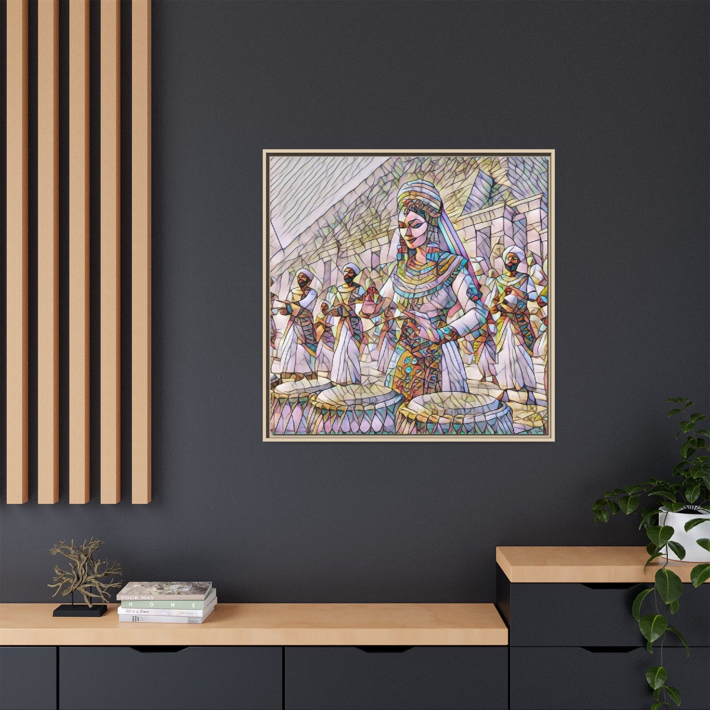 Egyptian Drummers Framed Canvas Art — Colorful Egyptian Dancer Wall Decor