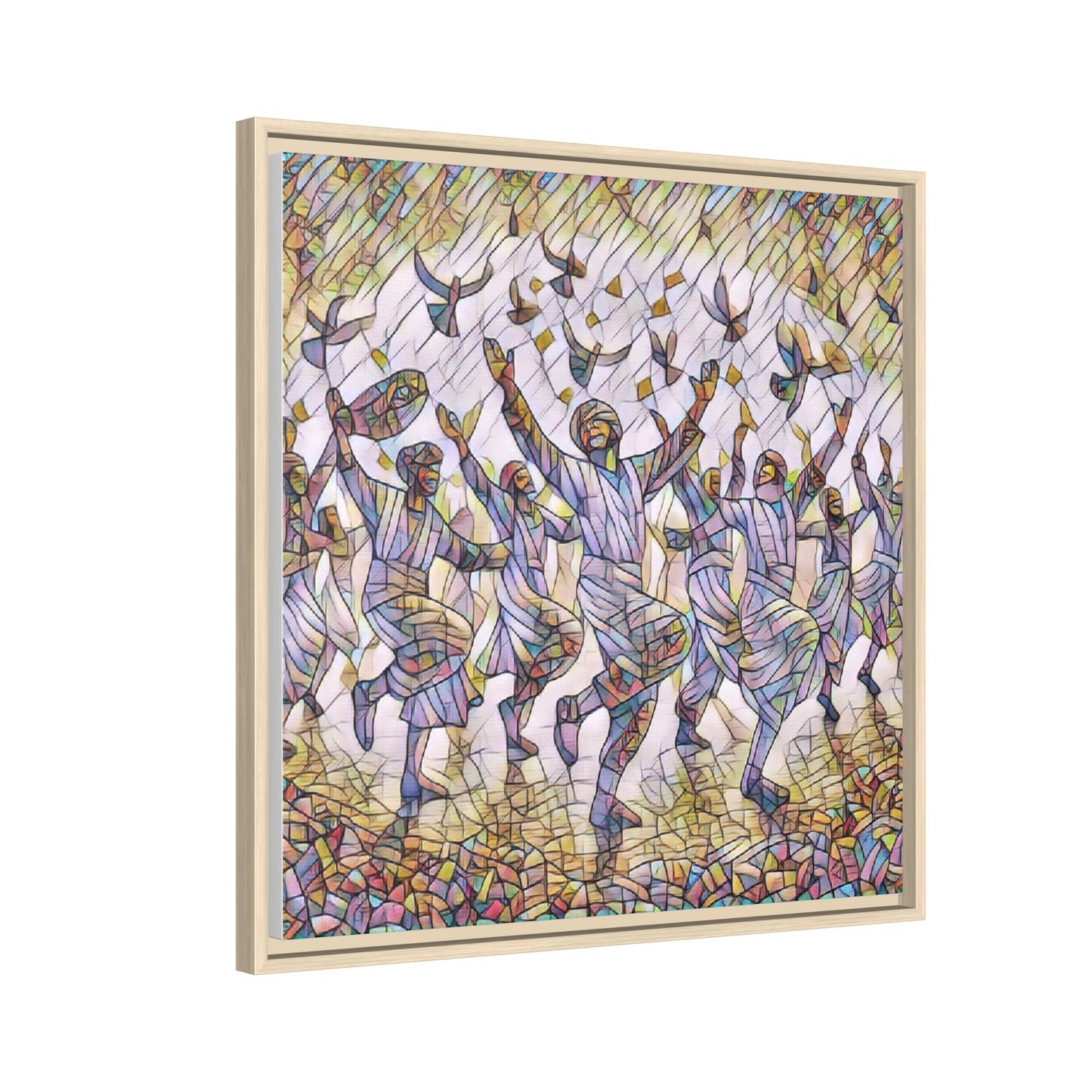 Framed Canvas Art - Joyful Dancers with Doves (Multicolor)