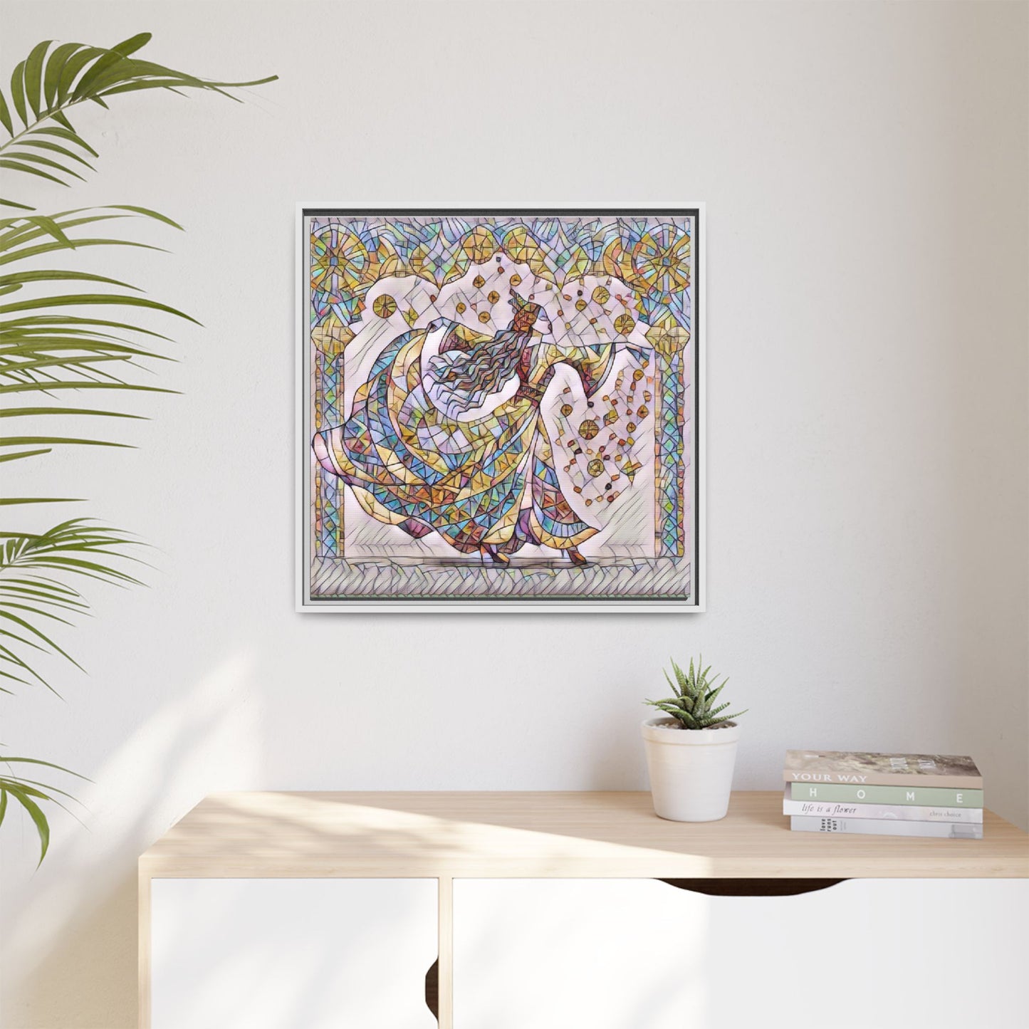 Stained Glass Dancing Dervish Framed Canvas Art