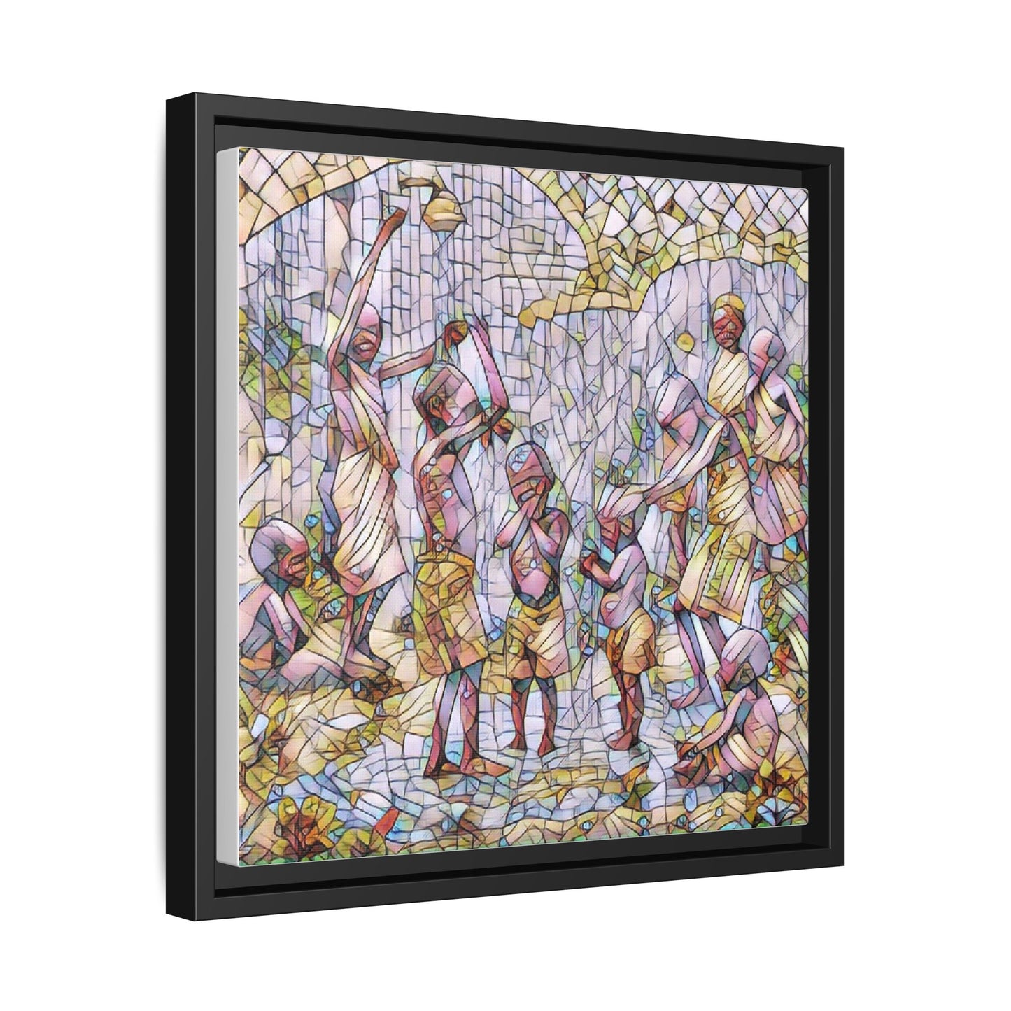 Framed Matte Canvas – Colorful Mosaic Children Playing Wall Art