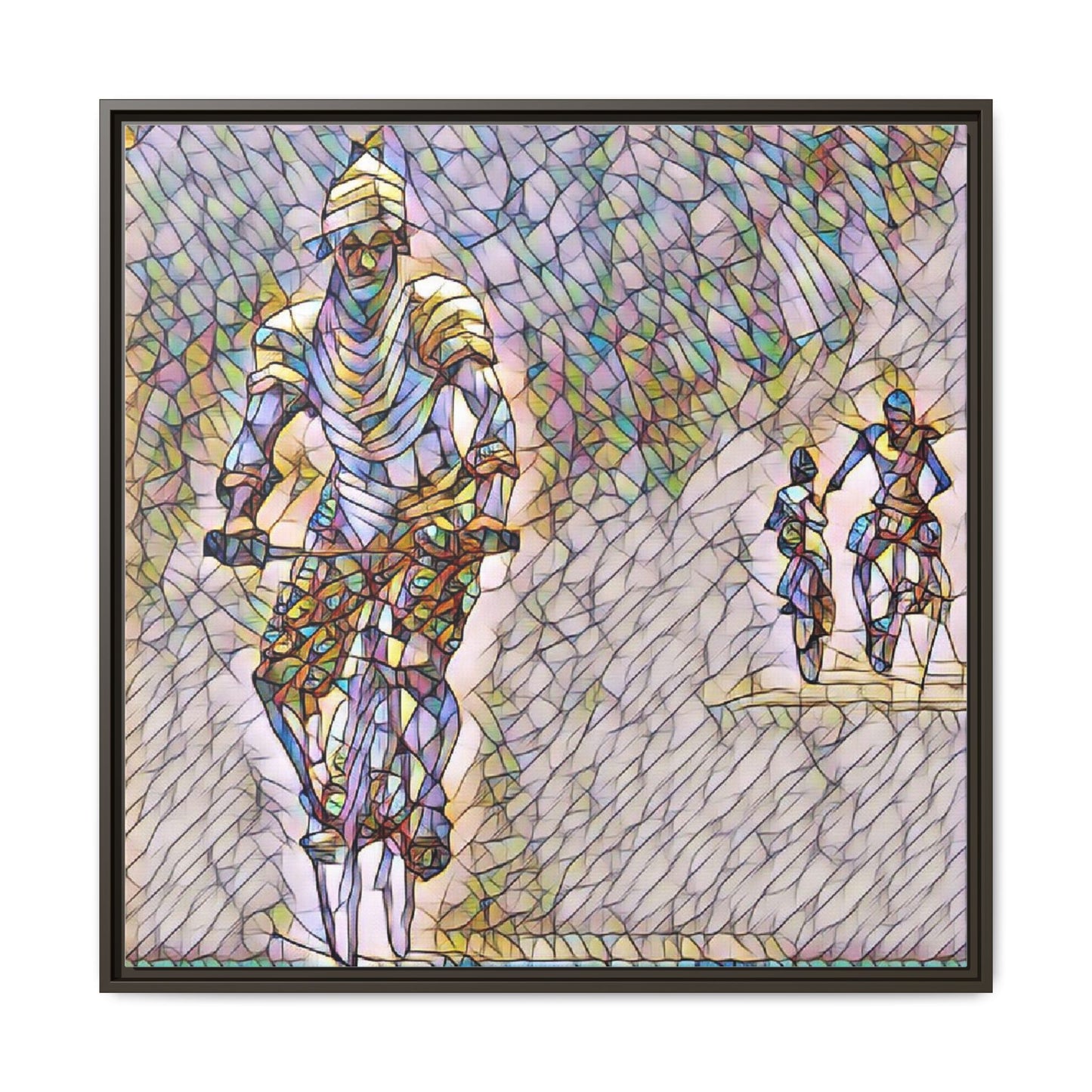 Cyclists Mosaic Matte Canvas Framed Wall Art