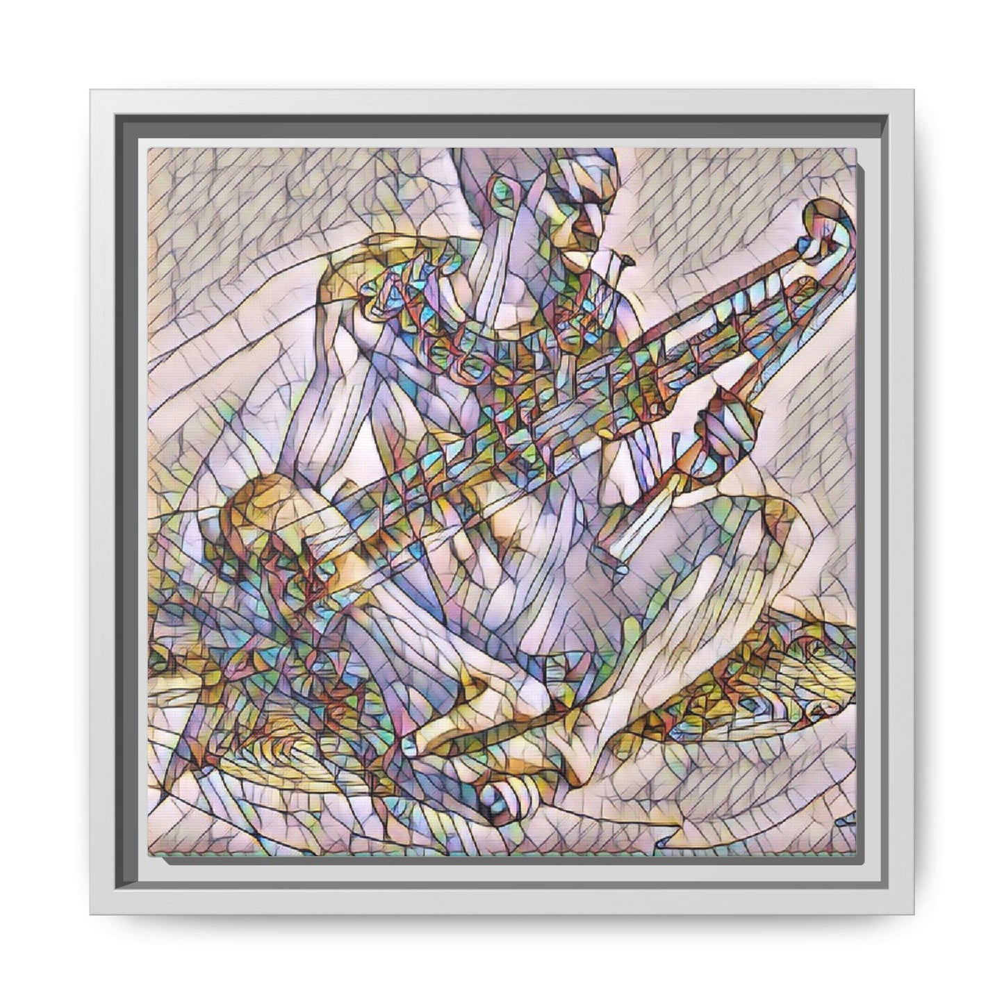 Framed Abstract Musician Canvas Art — Multicolor Modern Wall Decor