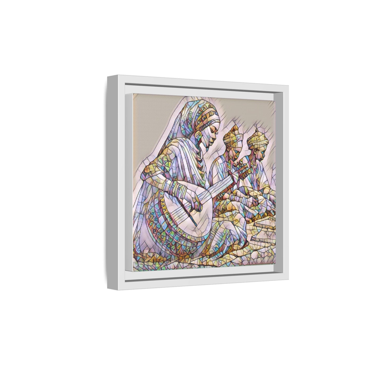 Framed Matte Canvas: Colorful Moroccan Musicians Wall Art