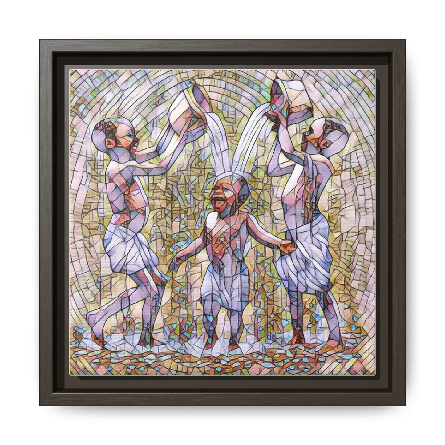 Framed Matte Canvas Art – Joyful Water Dance Family Stained-Glass Print