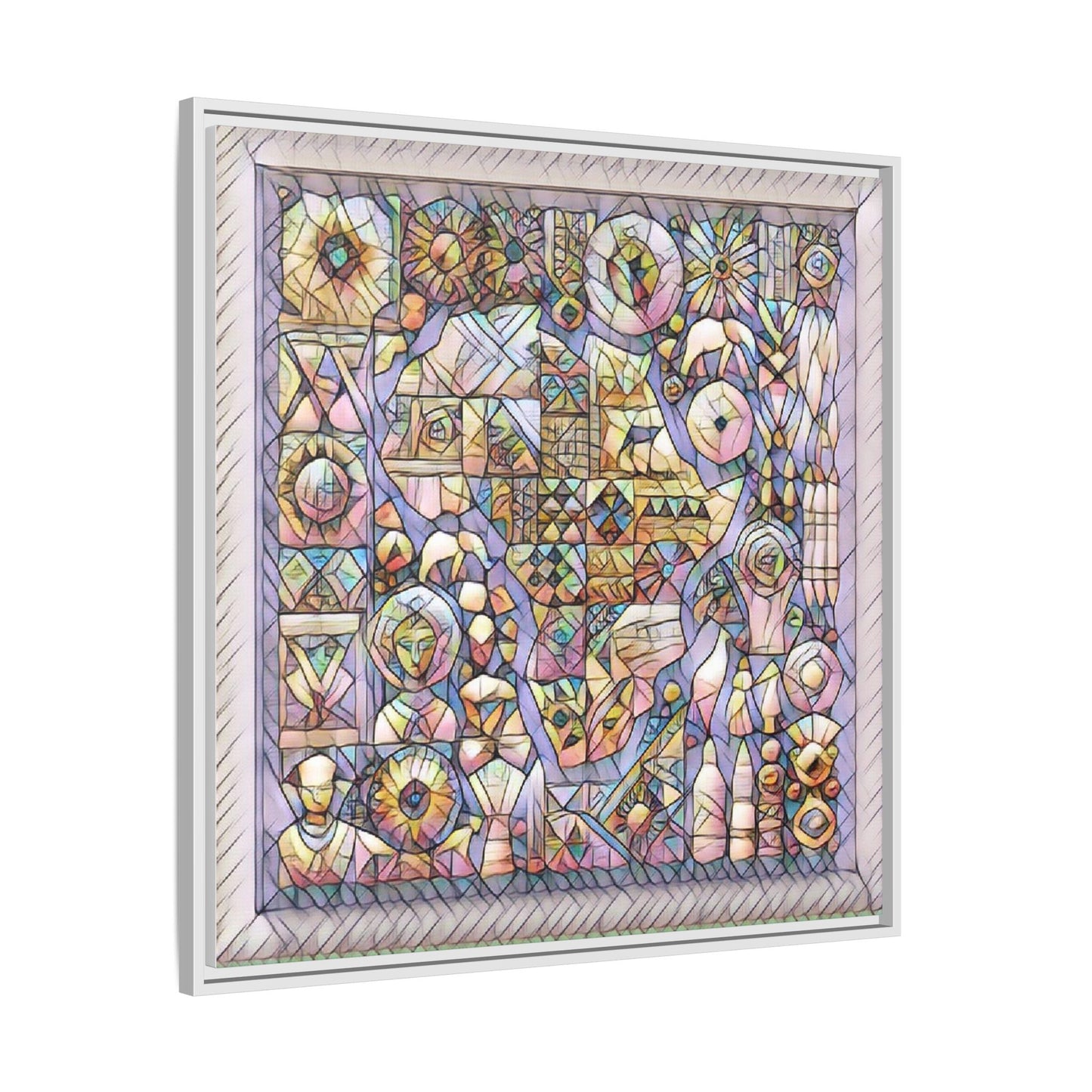 Framed Abstract Mosaic Matte Canvas Art — Pastel Geometric Wall Decor