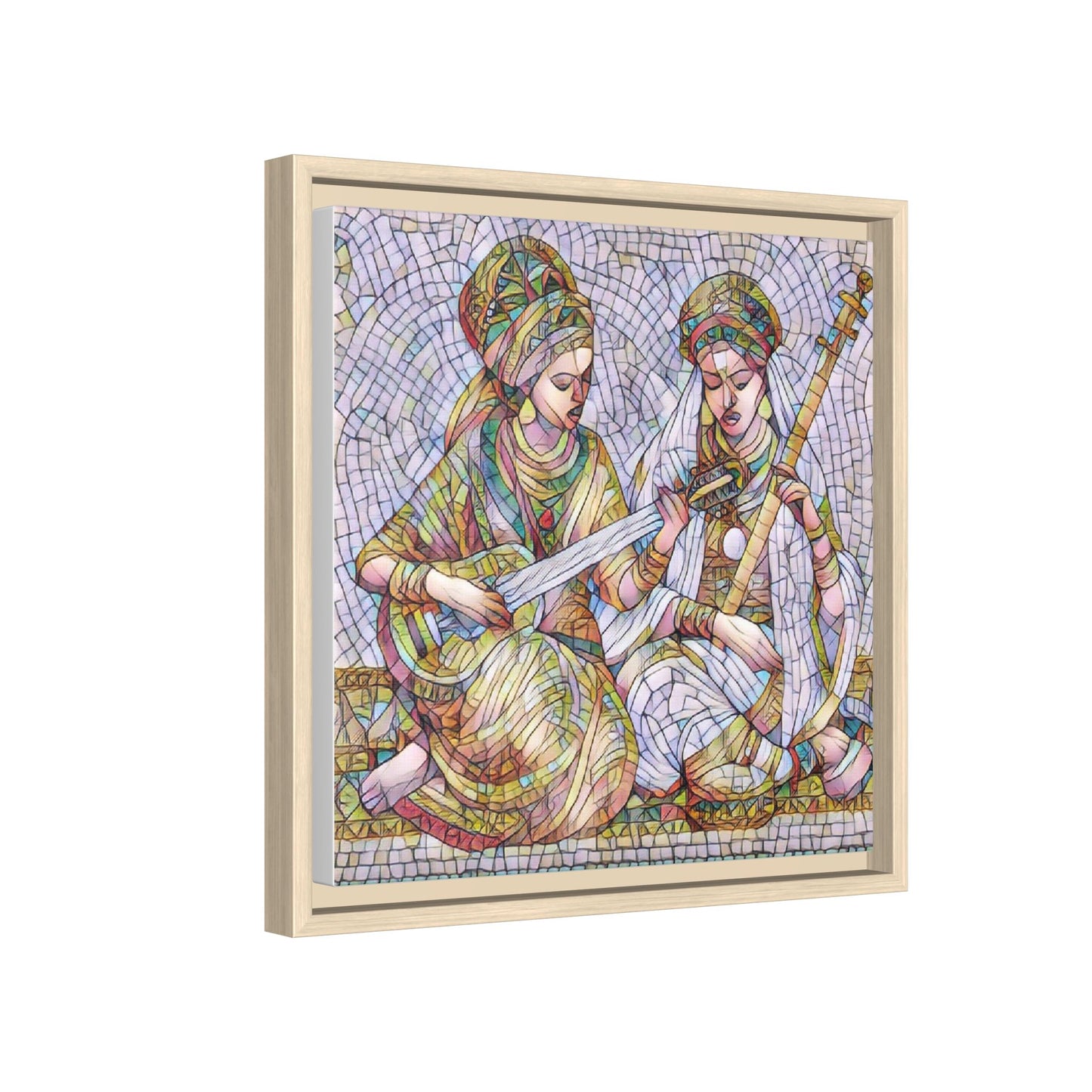 Framed Mosaic Art Print — Two Women Playing Lutes (Matte Canvas)