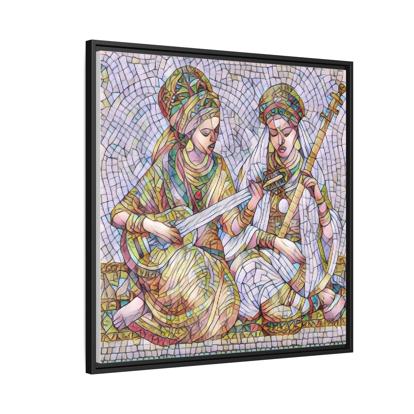 Framed Mosaic Art Print — Two Women Playing Lutes (Matte Canvas)
