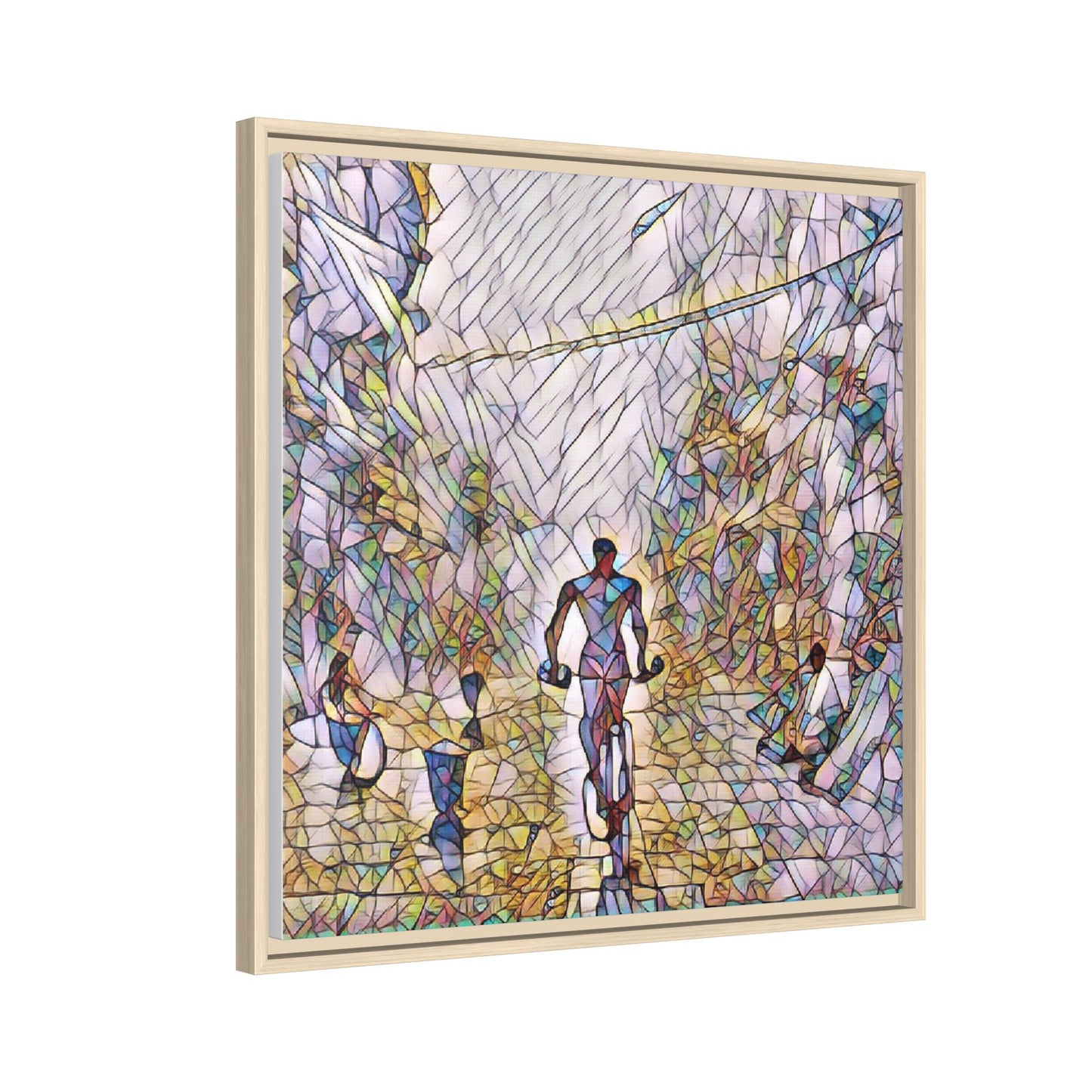 Cyclist Stained-Glass Matte Canvas Framed Wall Art