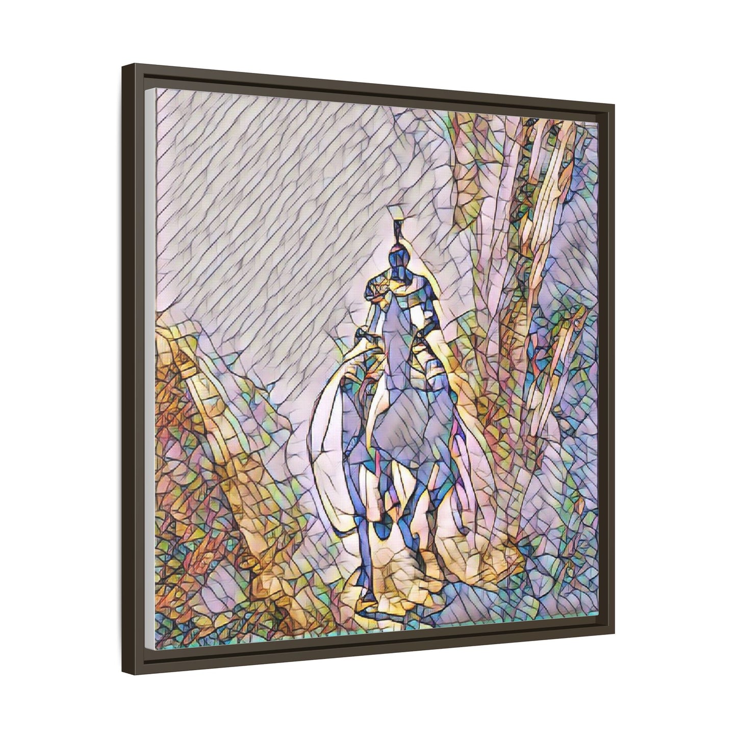 Stained-Glass Knight Matte Framed Canvas Wall Art