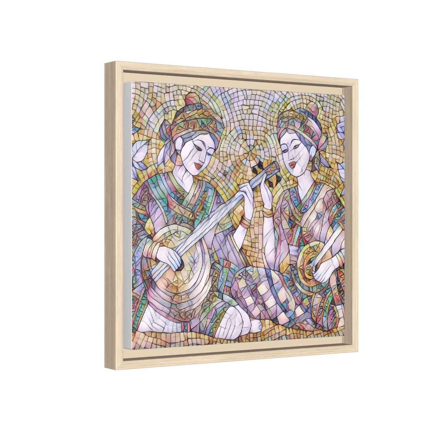 Framed Mosaic Musician Canvas Art — Ethnic Duo Wall Decor