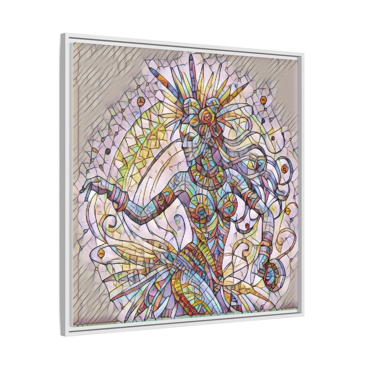 Colorful Mermaid Mosaic Framed Canvas Art — Boho Ocean Wall Decor
