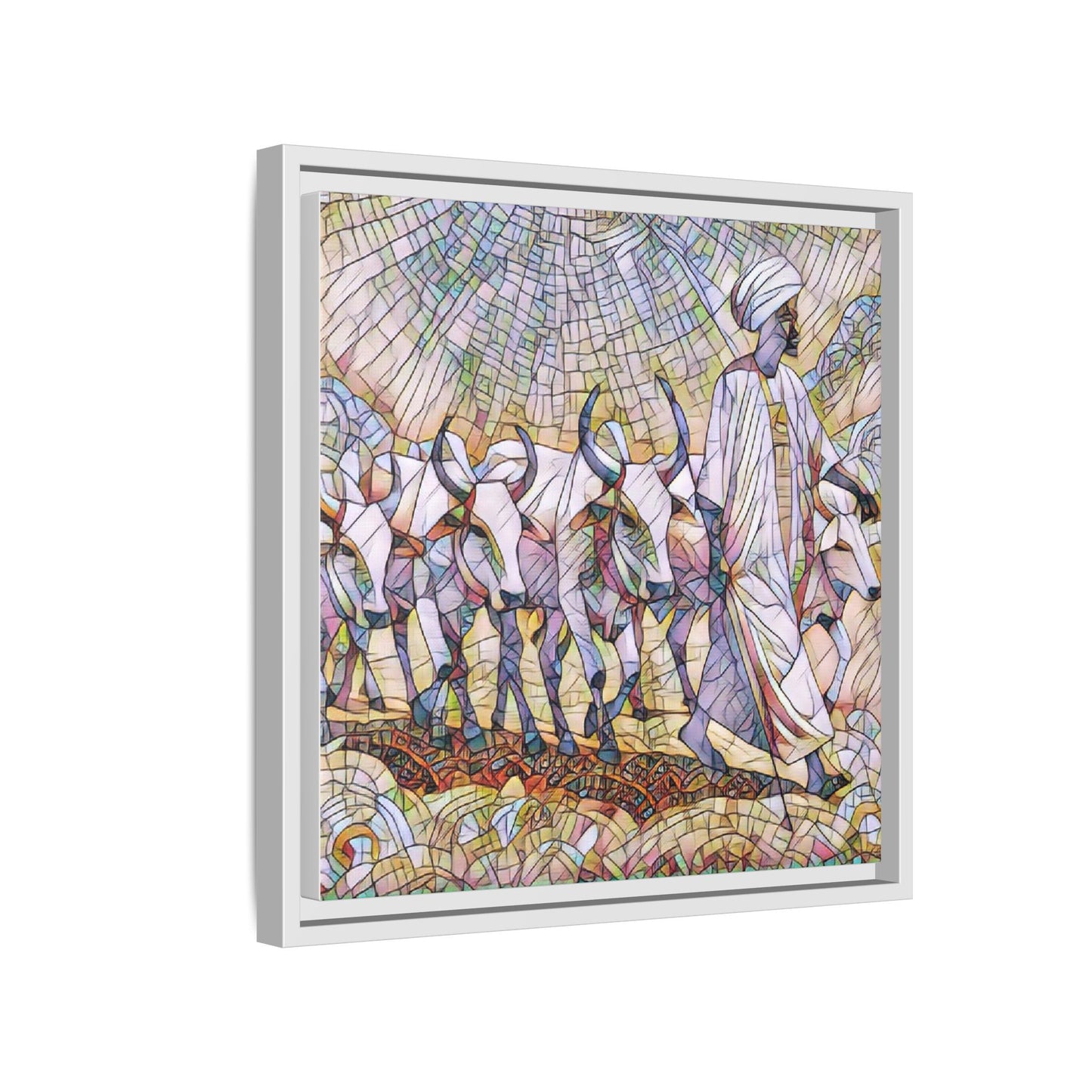 Framed Matte Canvas Art — African Herdsman Mosaic Print